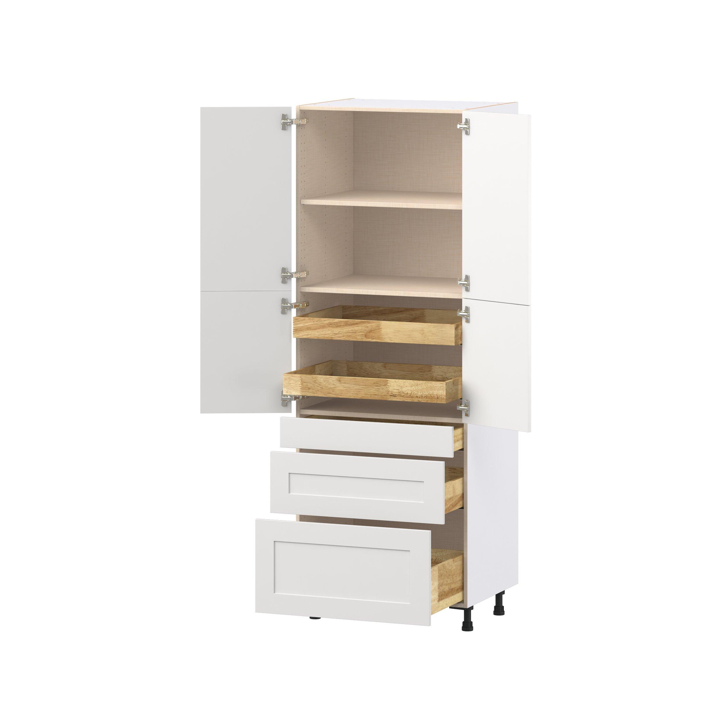 Candler 30 in. Painted Warm White Door and Drawer Pantry Cabinet with Inner Pull-Out