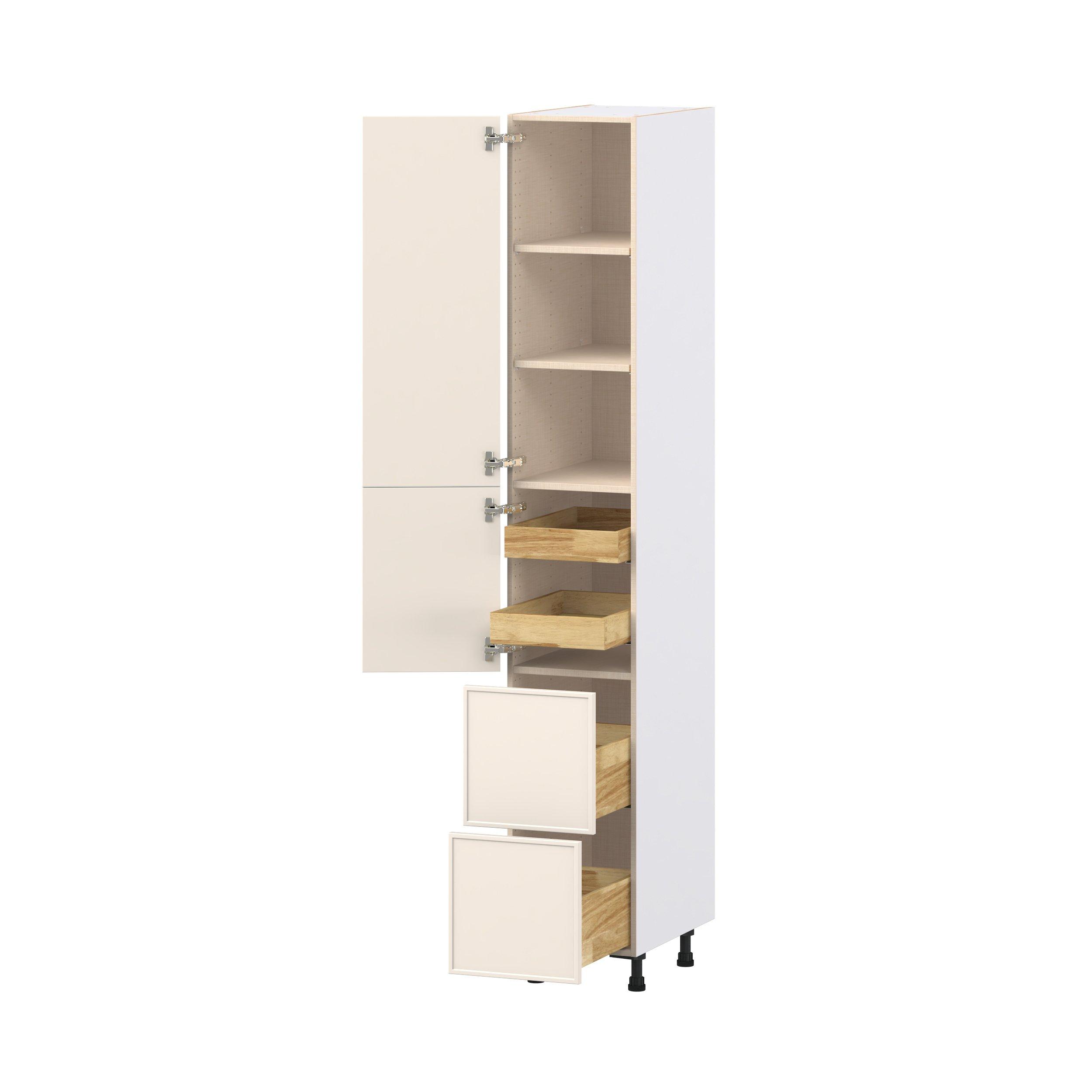 Linden 15 in. Painted Washed Linen Door and Drawer Pantry Cabinet with Inner Pull-Out
