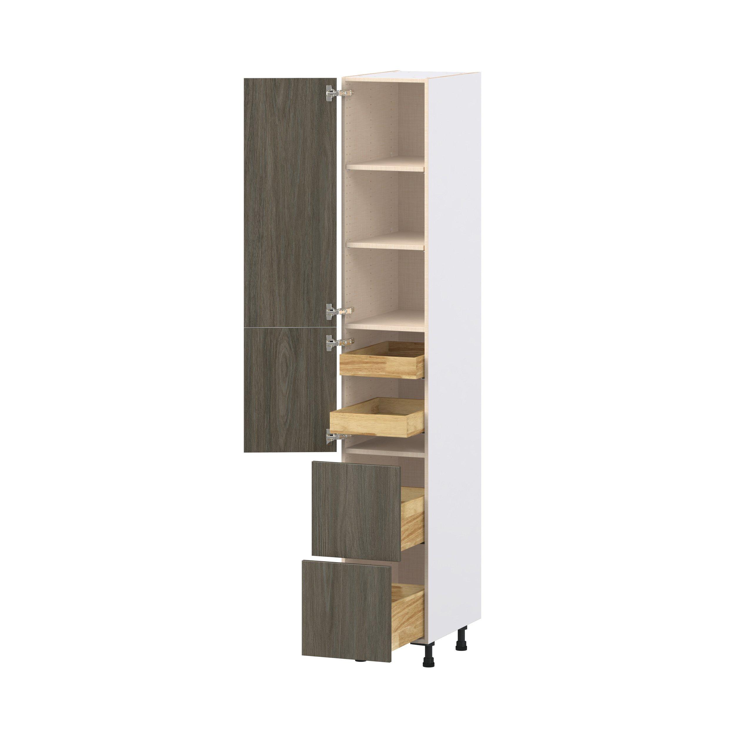 Glenwood 15 in. Burnt Walnut Door and Drawer Pantry Cabinet with Inner Pull-Out