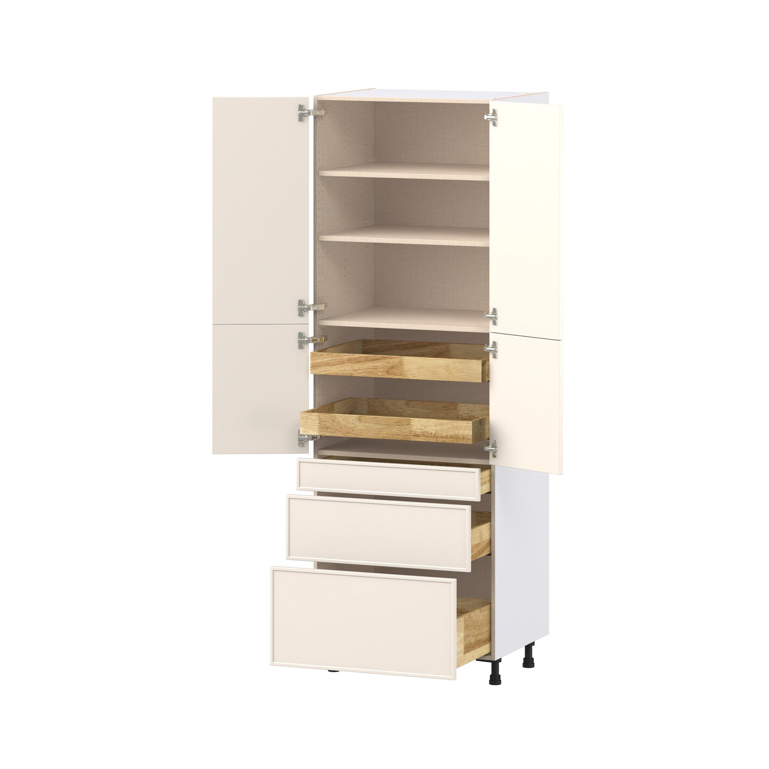 Linden 30 in. Painted Washed Linen Door and Drawer Pantry Cabinet with Inner Pull-Out