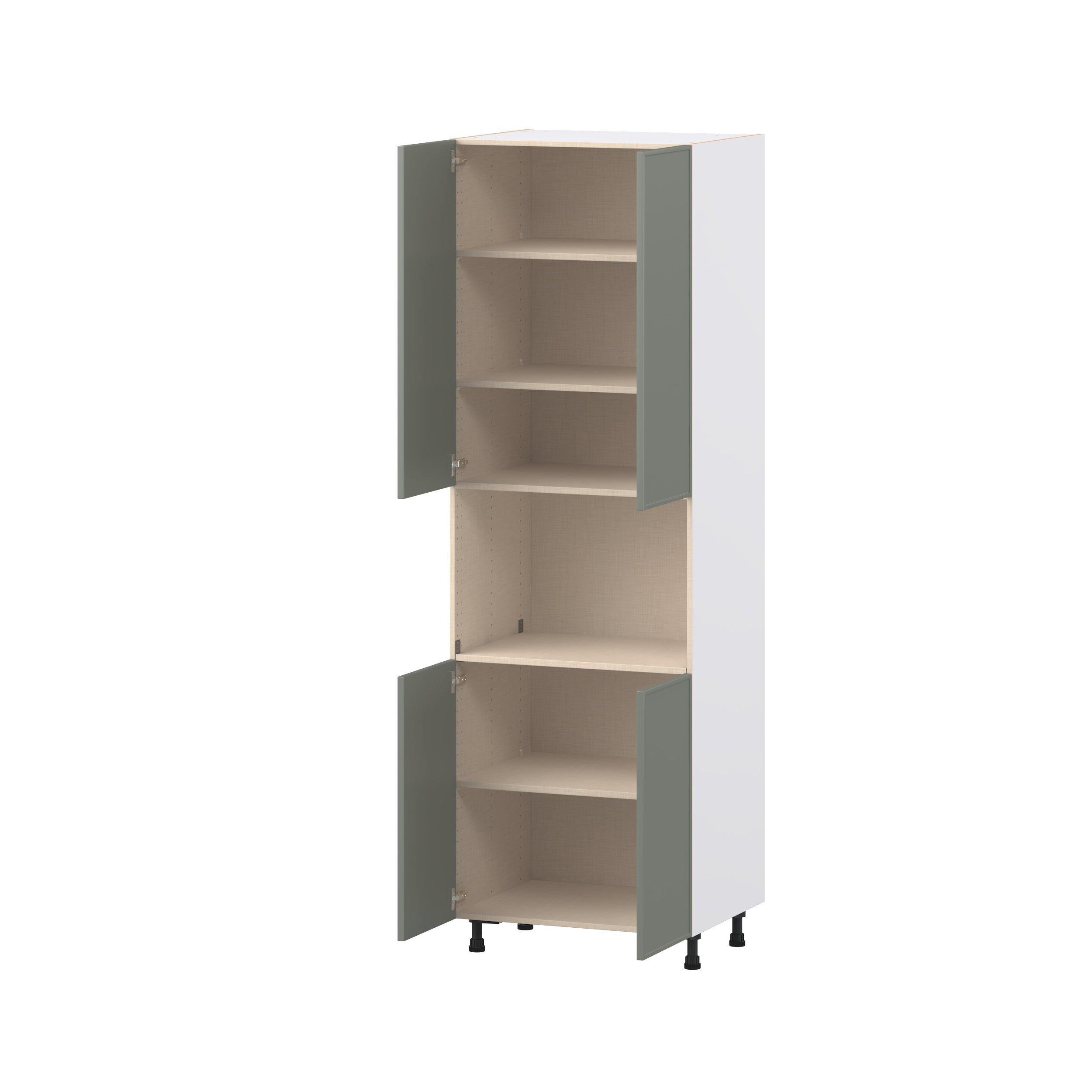 Linden 30 in. Painted Moss Green Door Microwave Pantry Cabinet