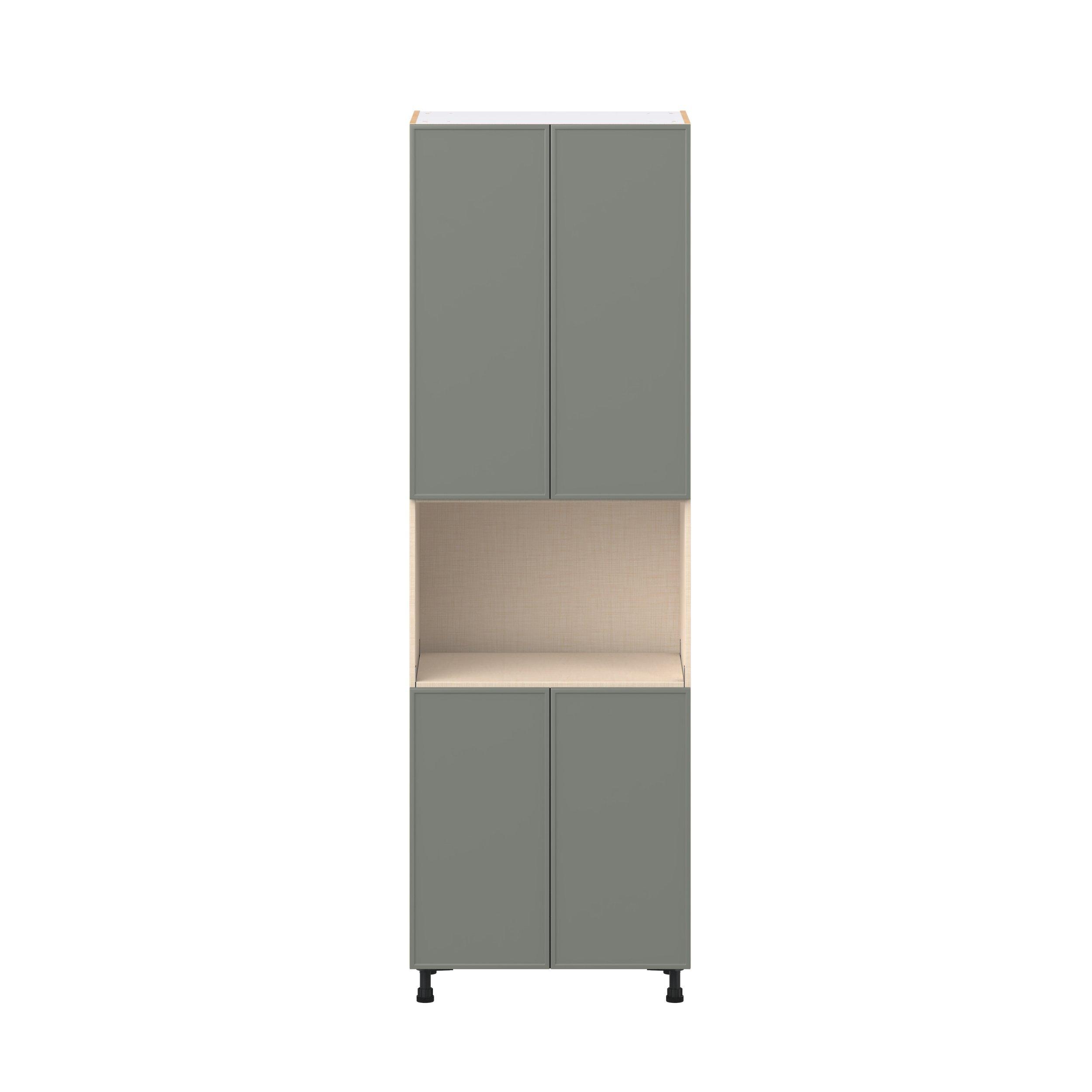 Linden 30 in. Painted Moss Green Door Microwave Pantry Cabinet