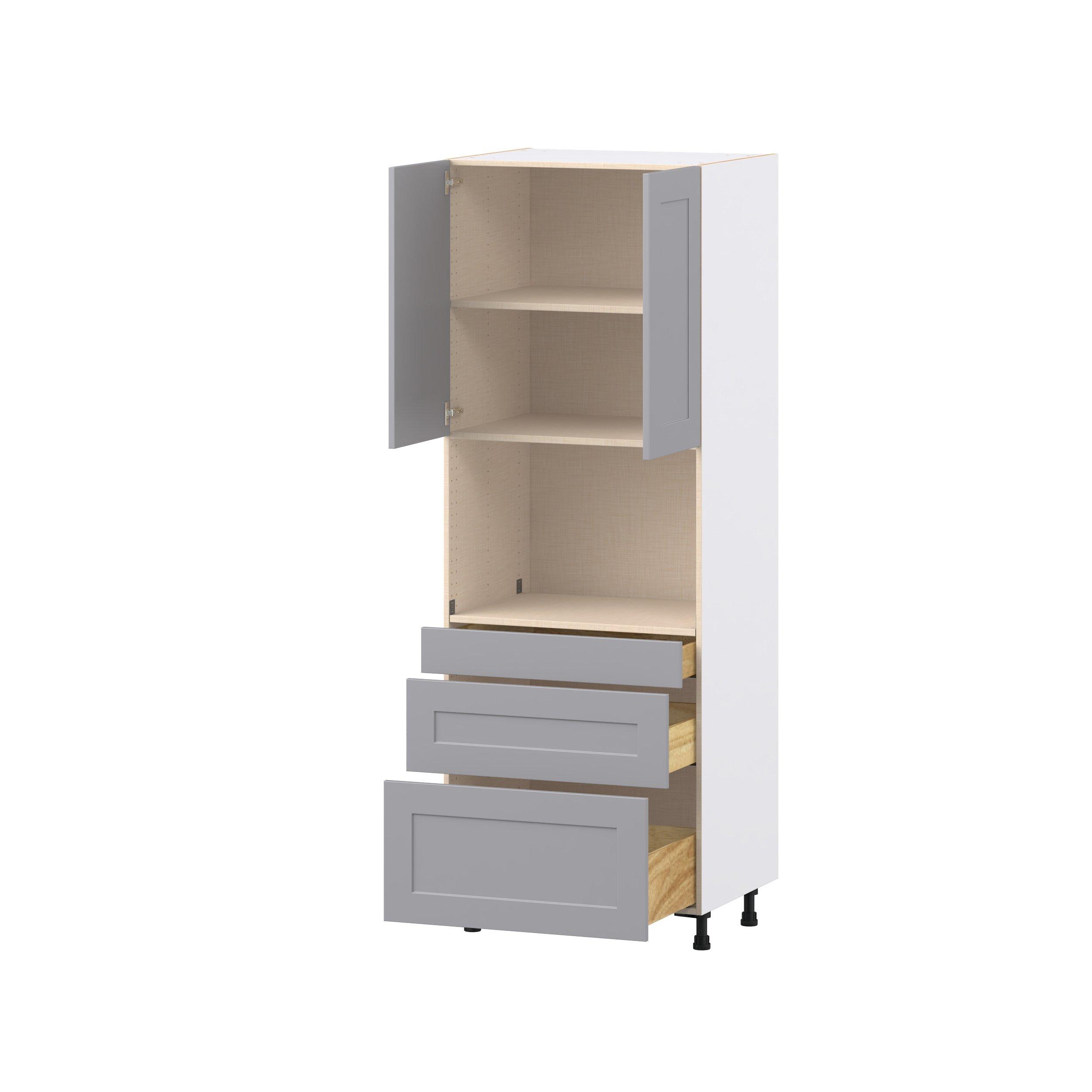 Candler 30 in. Painted Slate Gray Door and Drawer Microwave Pantry Cabinet