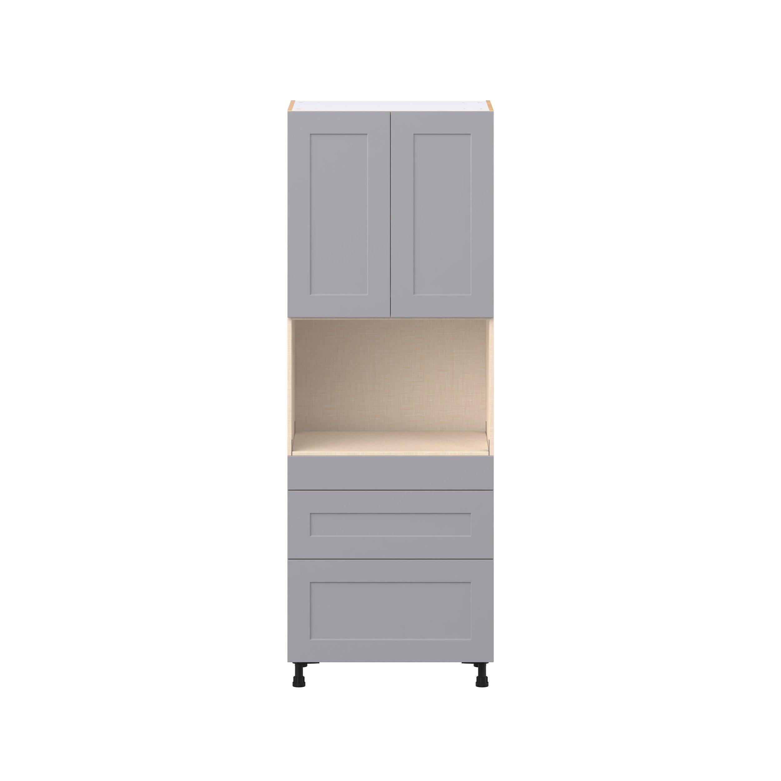 Candler 30 in. Painted Slate Gray Door and Drawer Microwave Pantry Cabinet