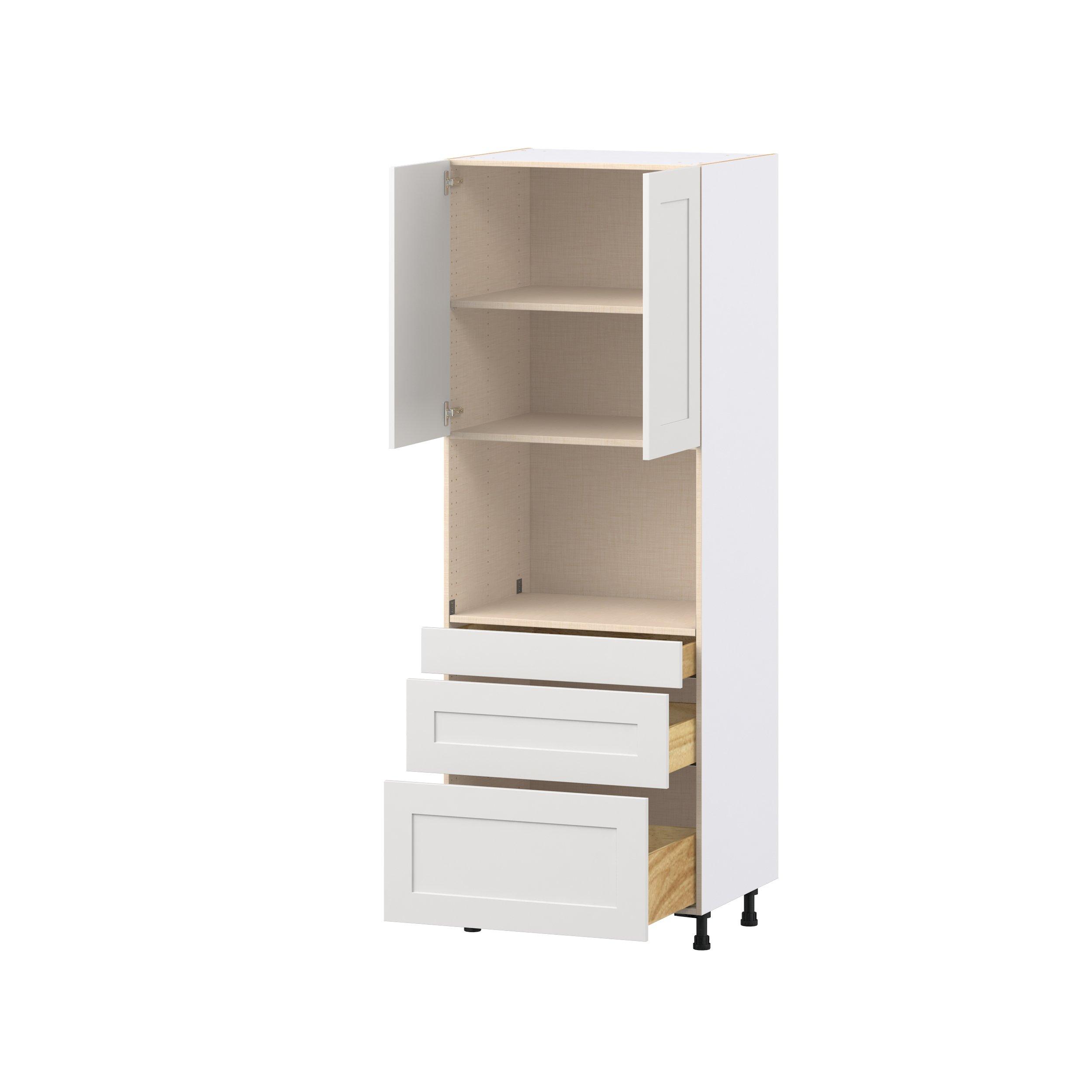 Candler 30 in. Painted Warm White Door and Drawer Microwave Pantry Cabinet