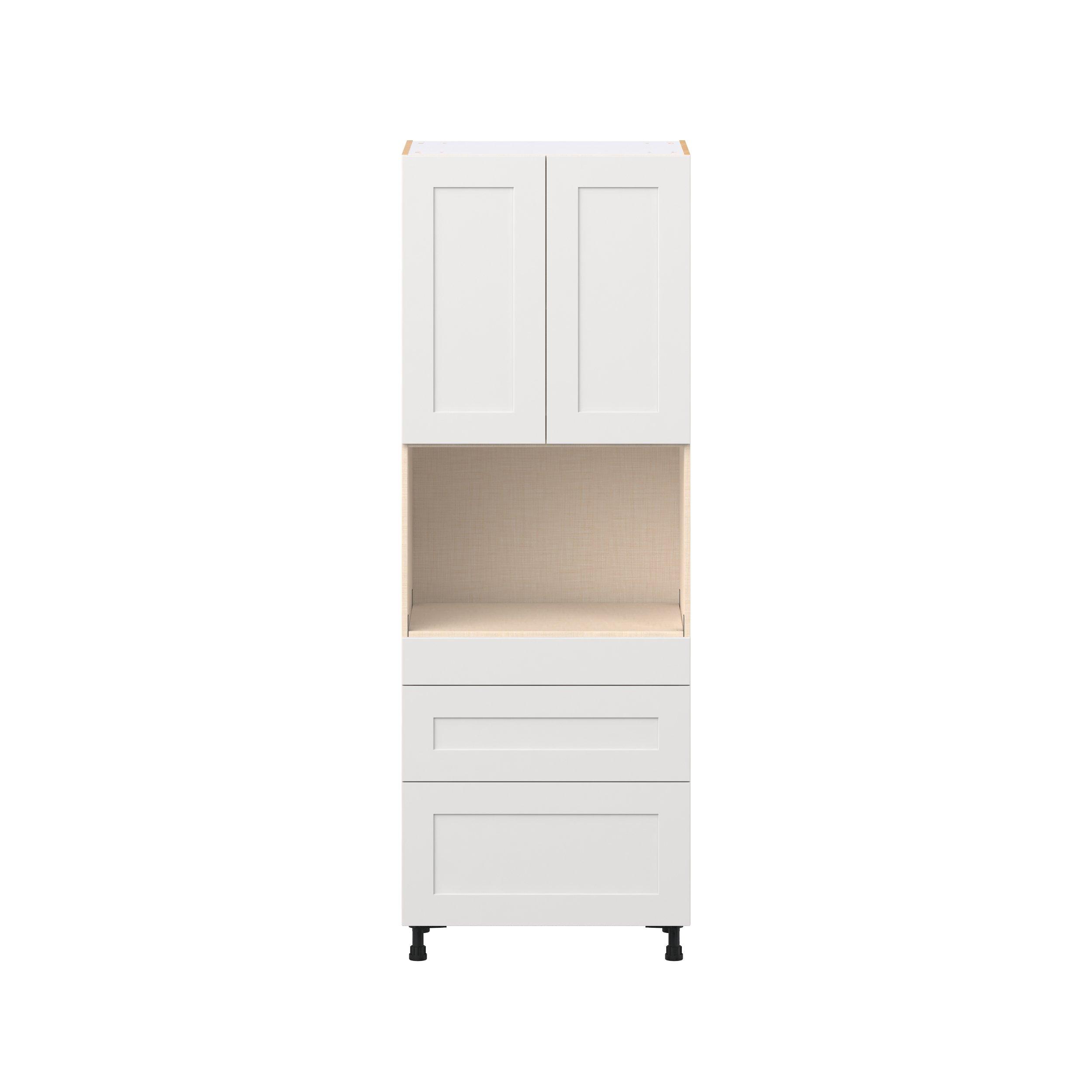 Candler 30 in. Painted Warm White Door and Drawer Microwave Pantry Cabinet