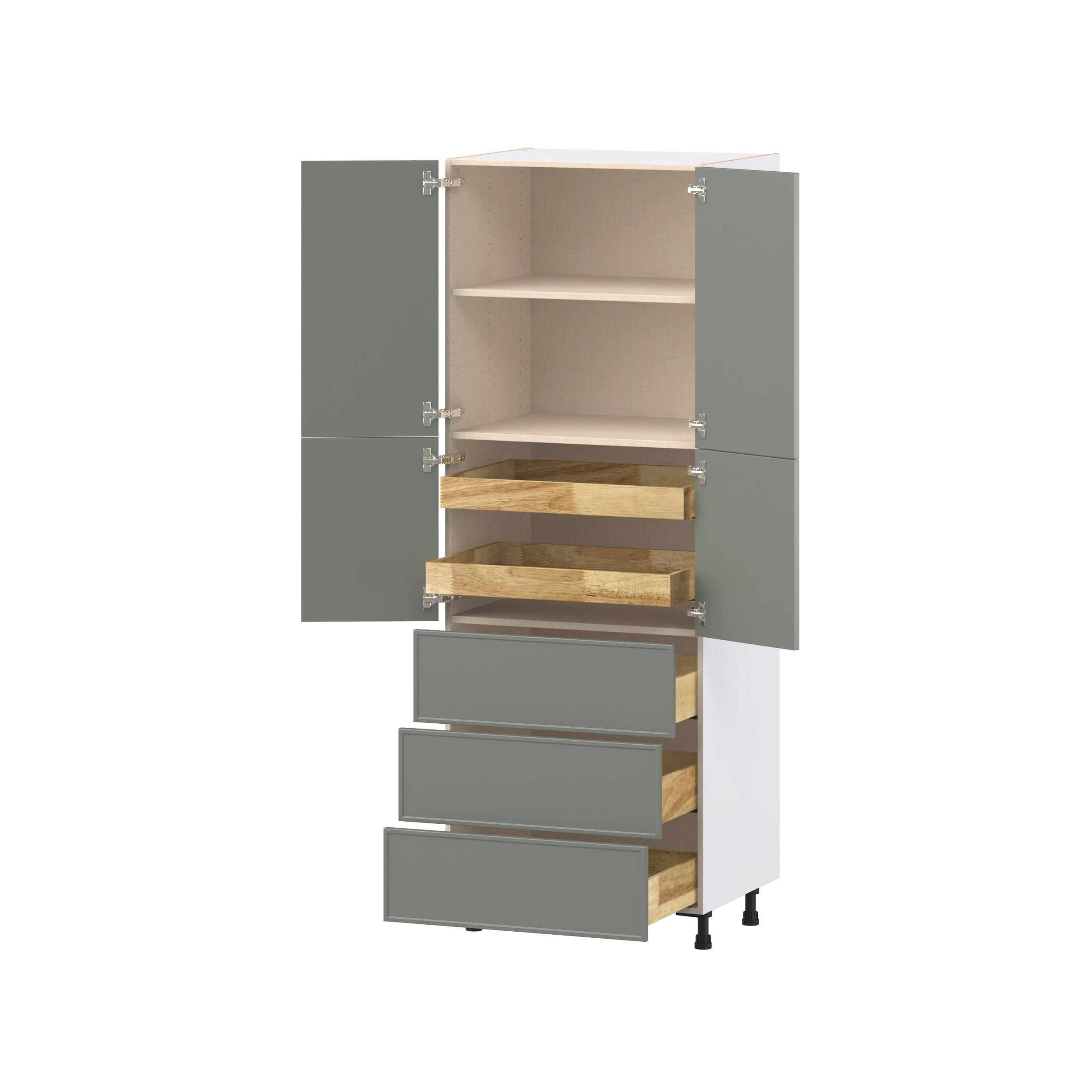 Linden 30 in. Painted Moss Green Door and Drawer Pantry Cabinet with Inner Pull-Out
