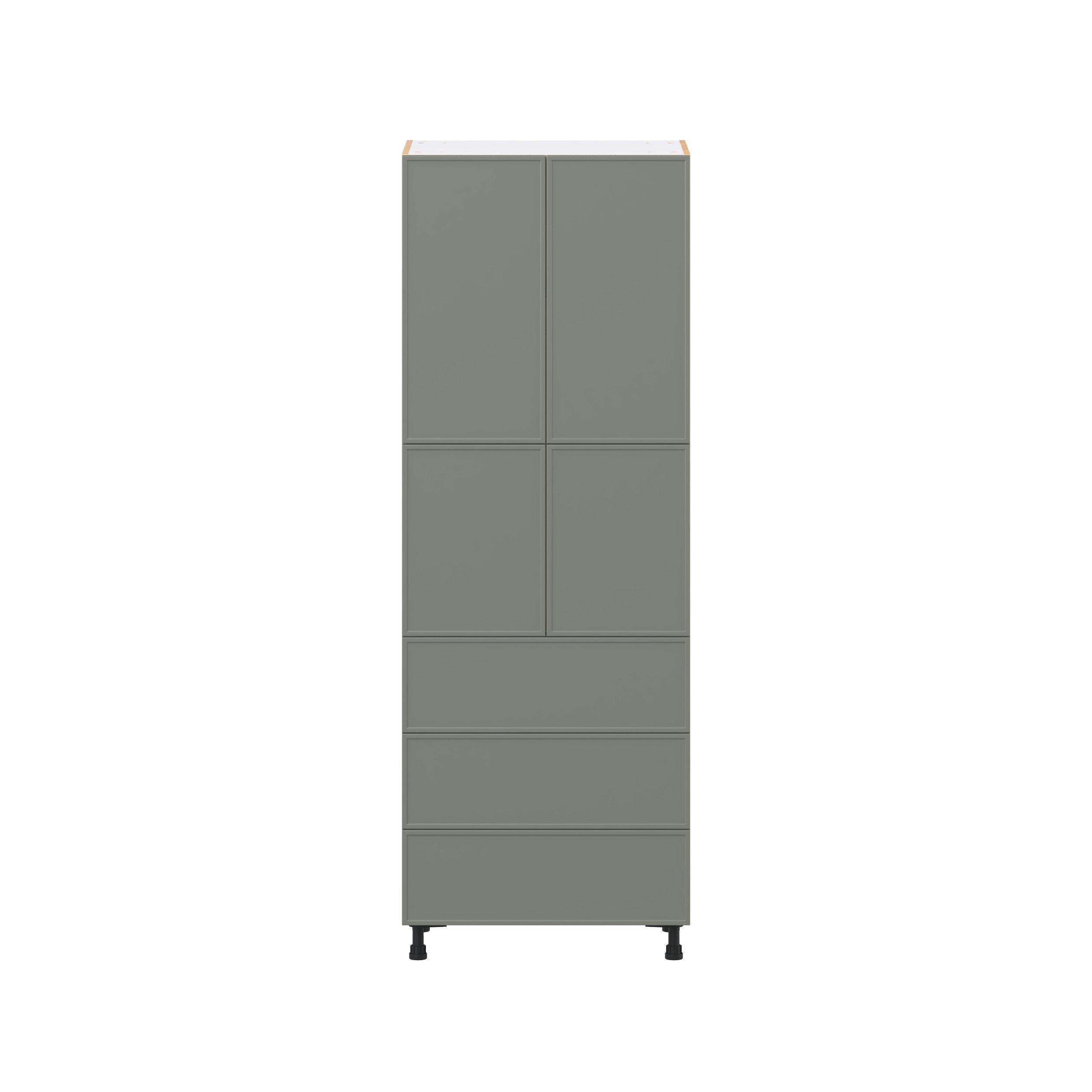 Linden 30 in. Painted Moss Green Door and Drawer Pantry Cabinet with Inner Pull-Out