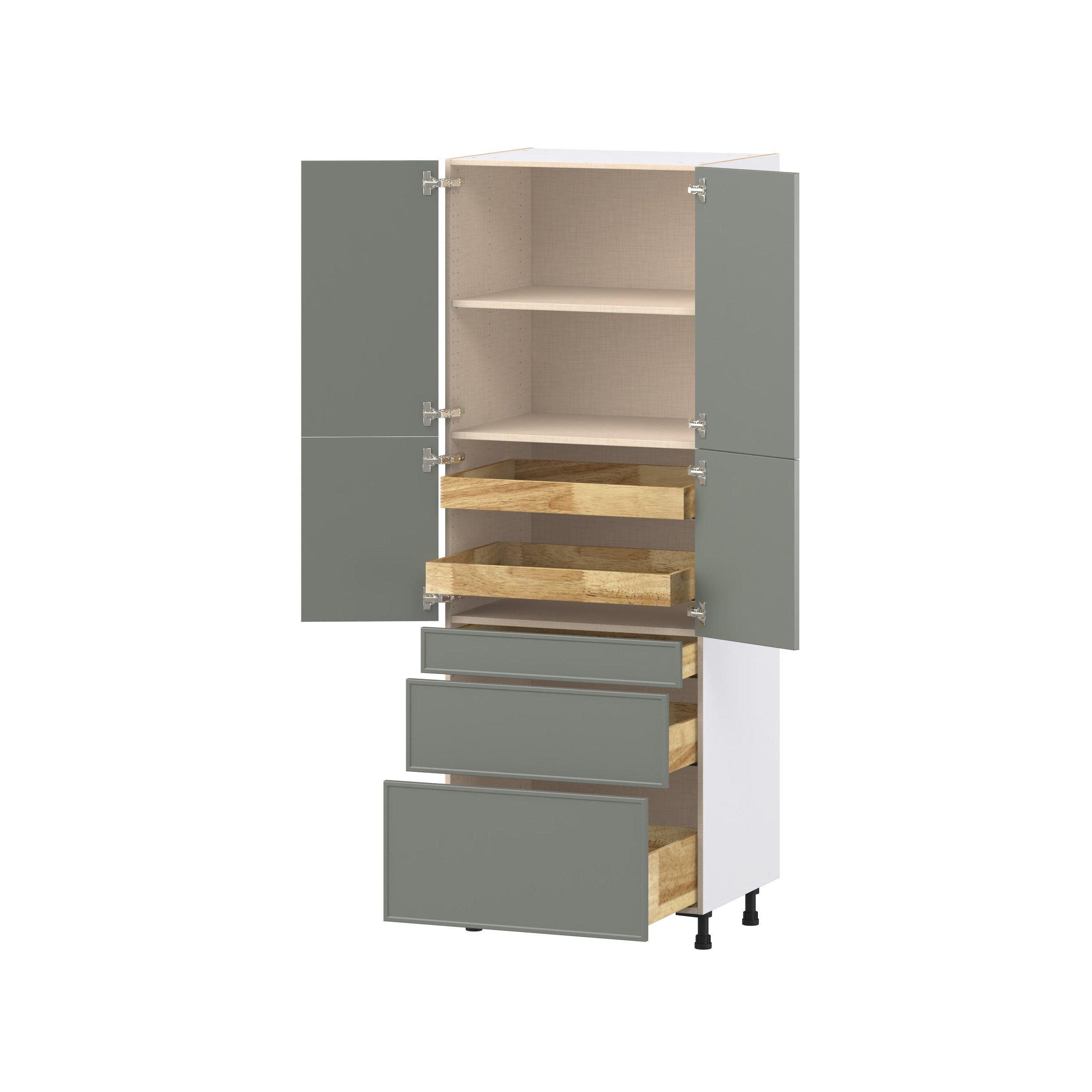 Linden 30 in. Painted Moss Green Door and Drawer Pantry Cabinet with Inner Pull-Out