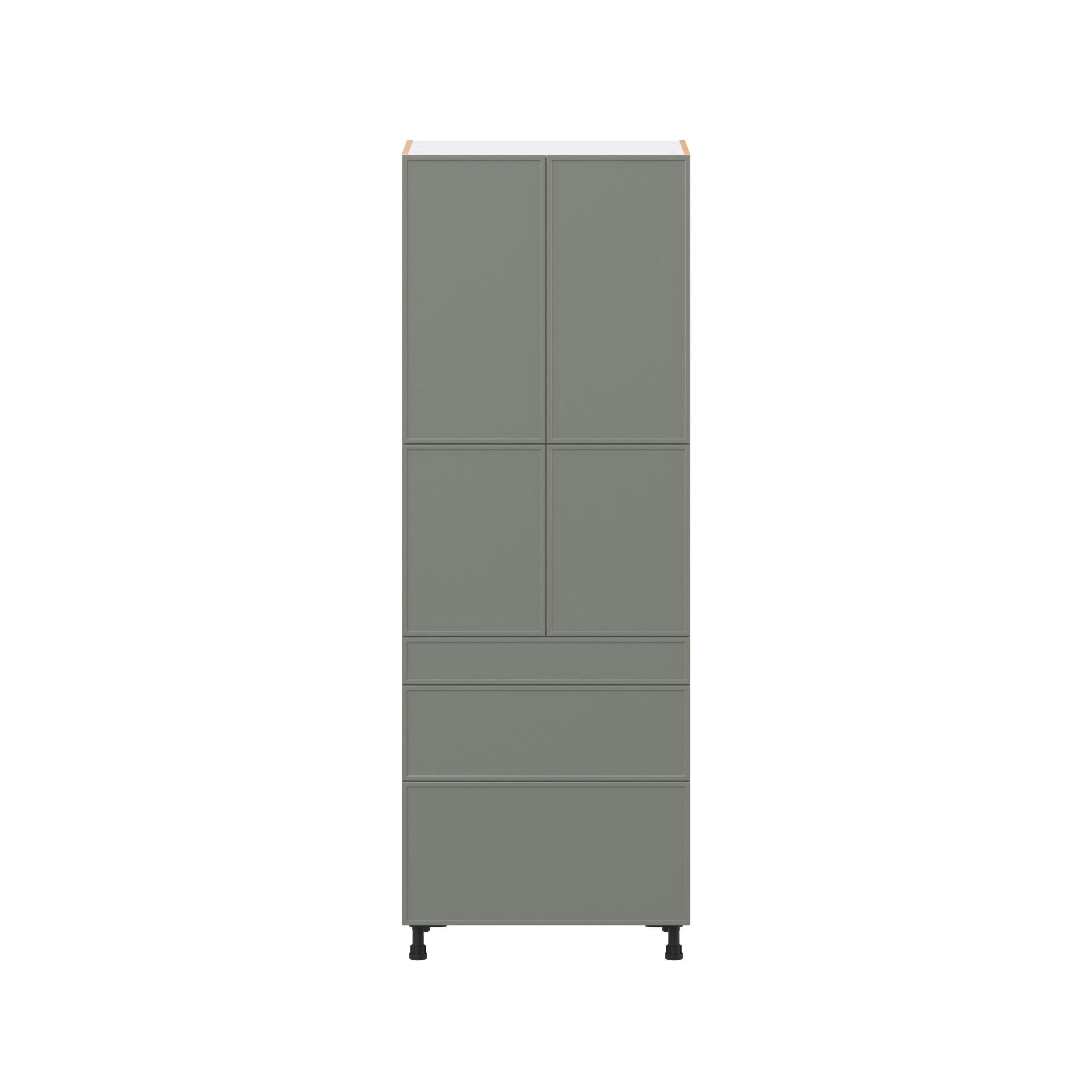 Linden 30 in. Painted Moss Green Door and Drawer Pantry Cabinet with Inner Pull-Out
