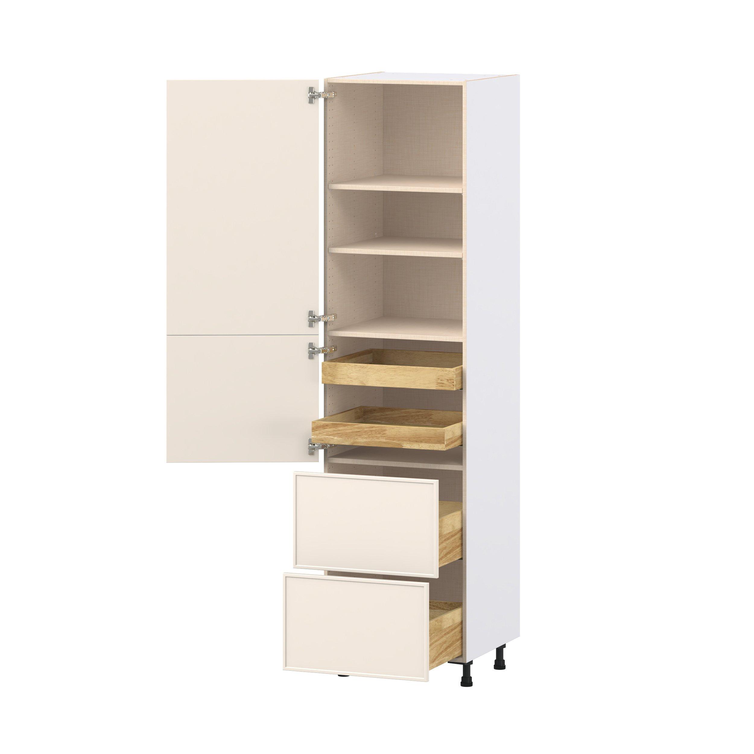 Linden 24 in. Painted Washed Linen Door and Drawer Pantry Cabinet with Inner Pull-Out