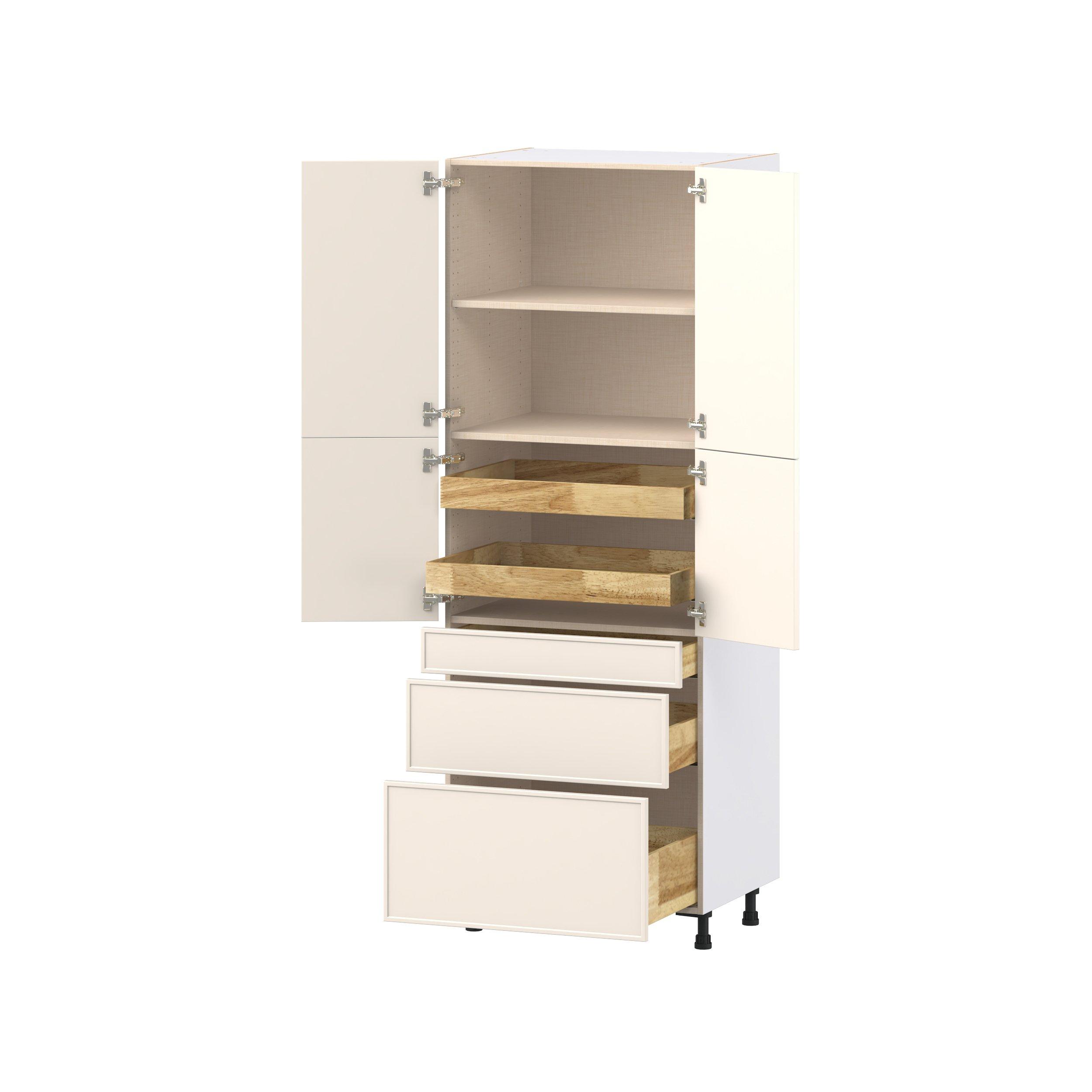 Linden 30 in. Painted Washed Linen Door and Drawer Pantry Cabinet with Inner Pull-Out