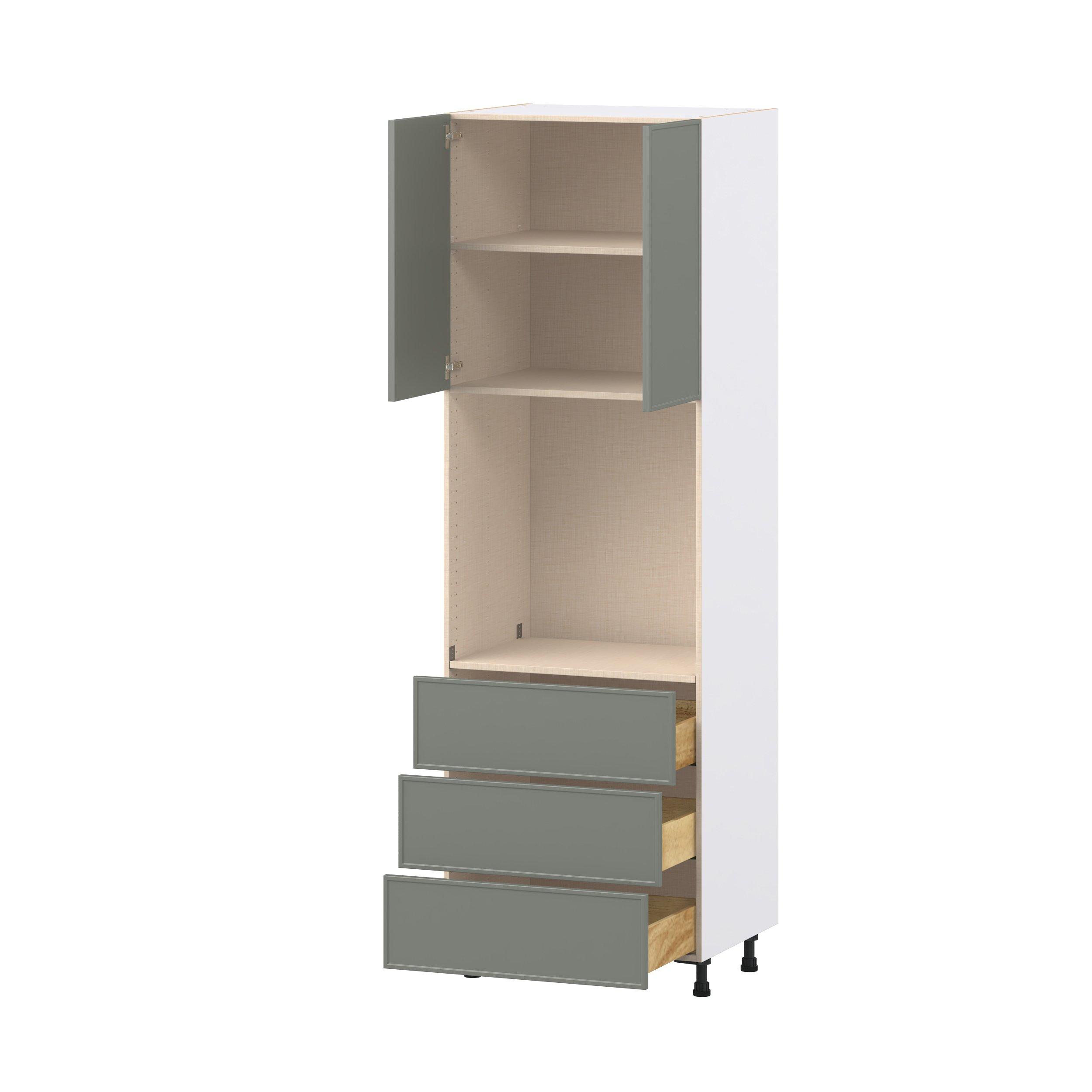 Linden 30 in. Painted Moss Green Door and Drawer Single Oven Pantry Cabinet