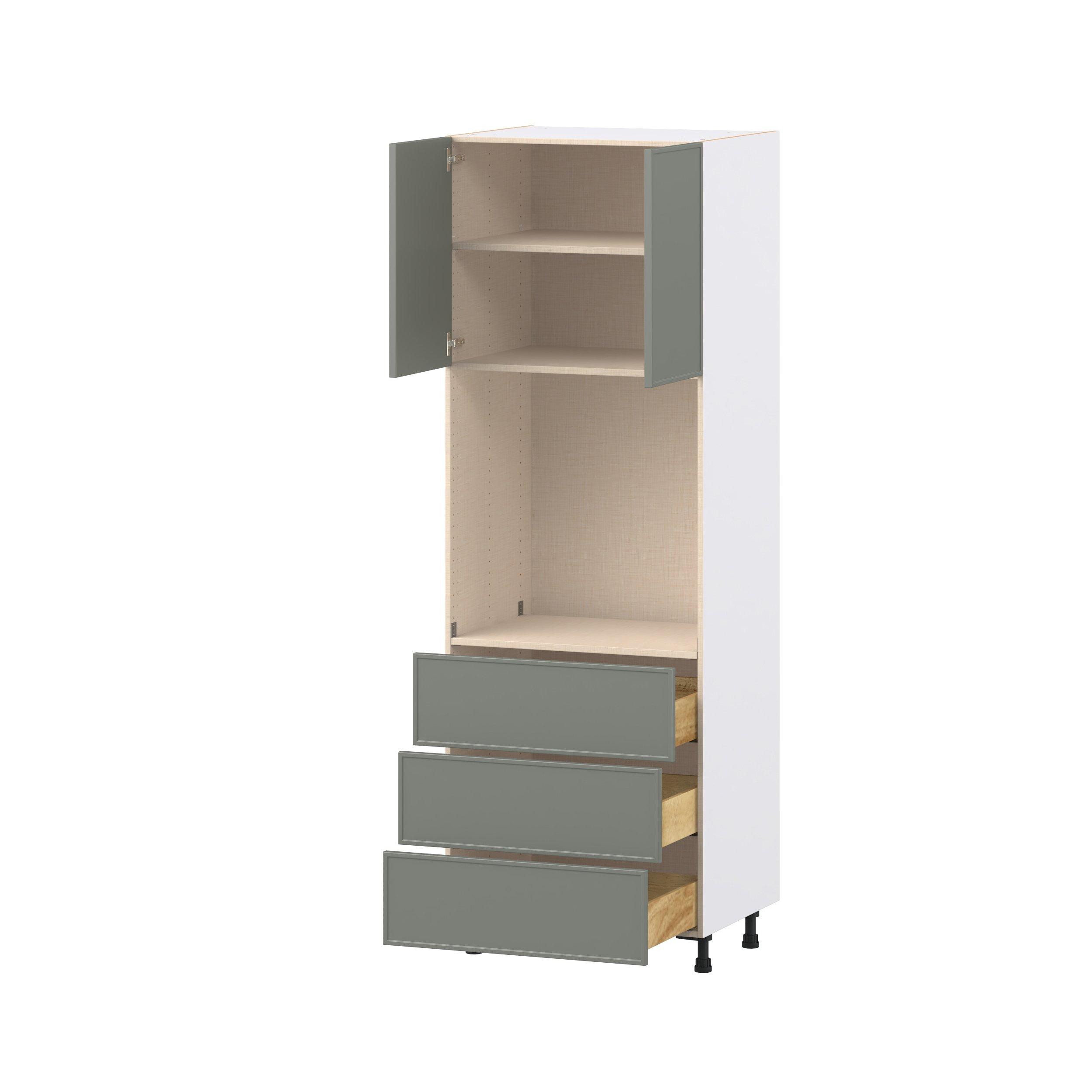 Linden 30 in. Painted Moss Green Door and Drawer Single Oven Pantry Cabinet