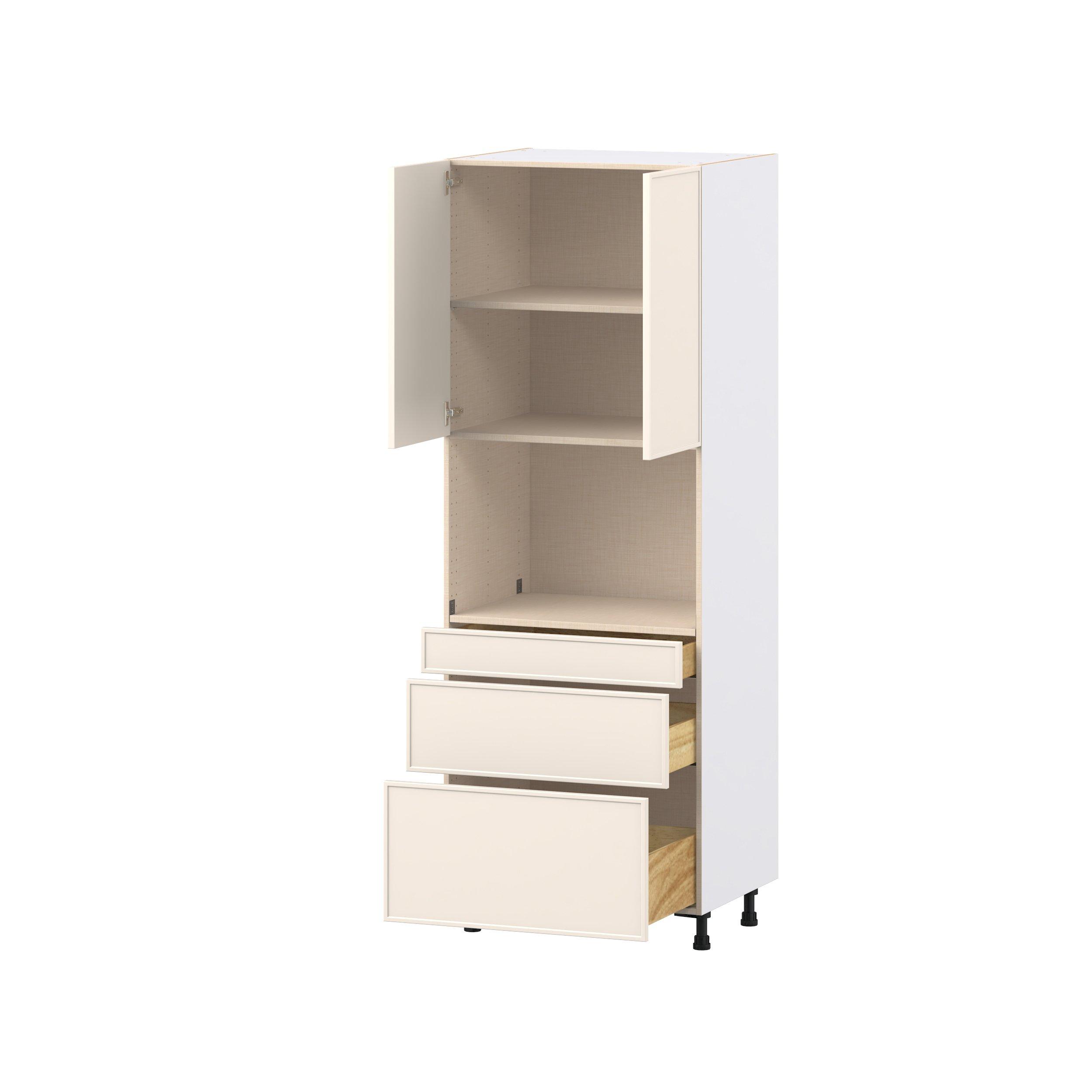 Linden 30 in. Painted Washed Linen Door and Drawer Microwave Pantry Cabinet