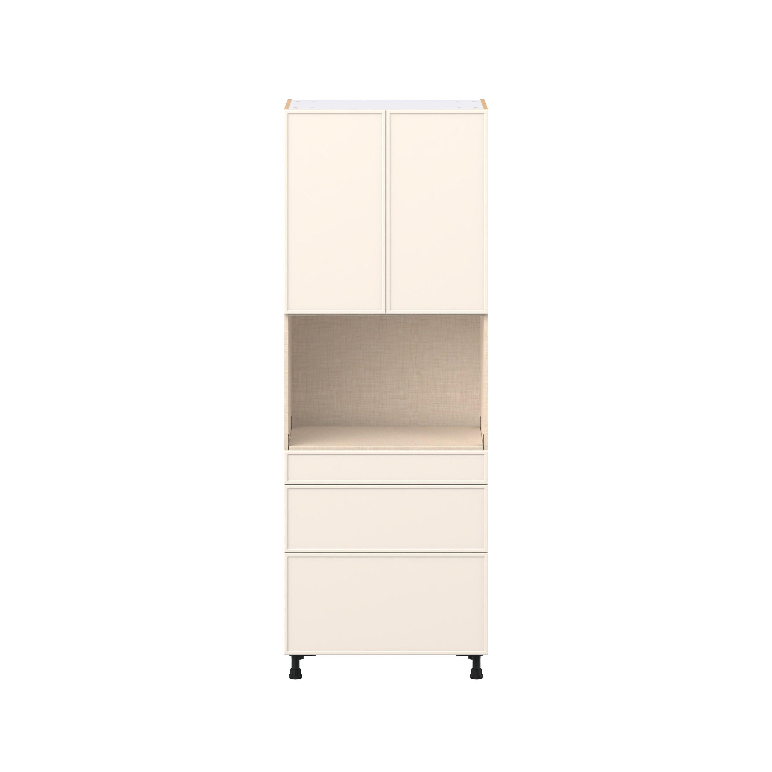 Linden 30 in. Painted Washed Linen Door and Drawer Microwave Pantry Cabinet