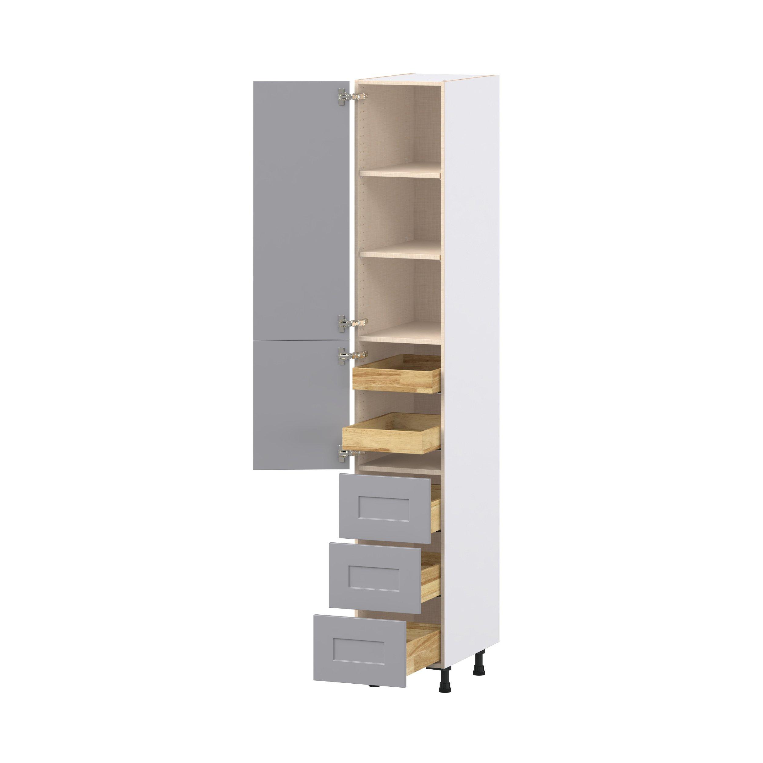 Candler 15 in. Painted Slate Gray Door and Drawer Pantry Cabinet with Inner Pull-Out