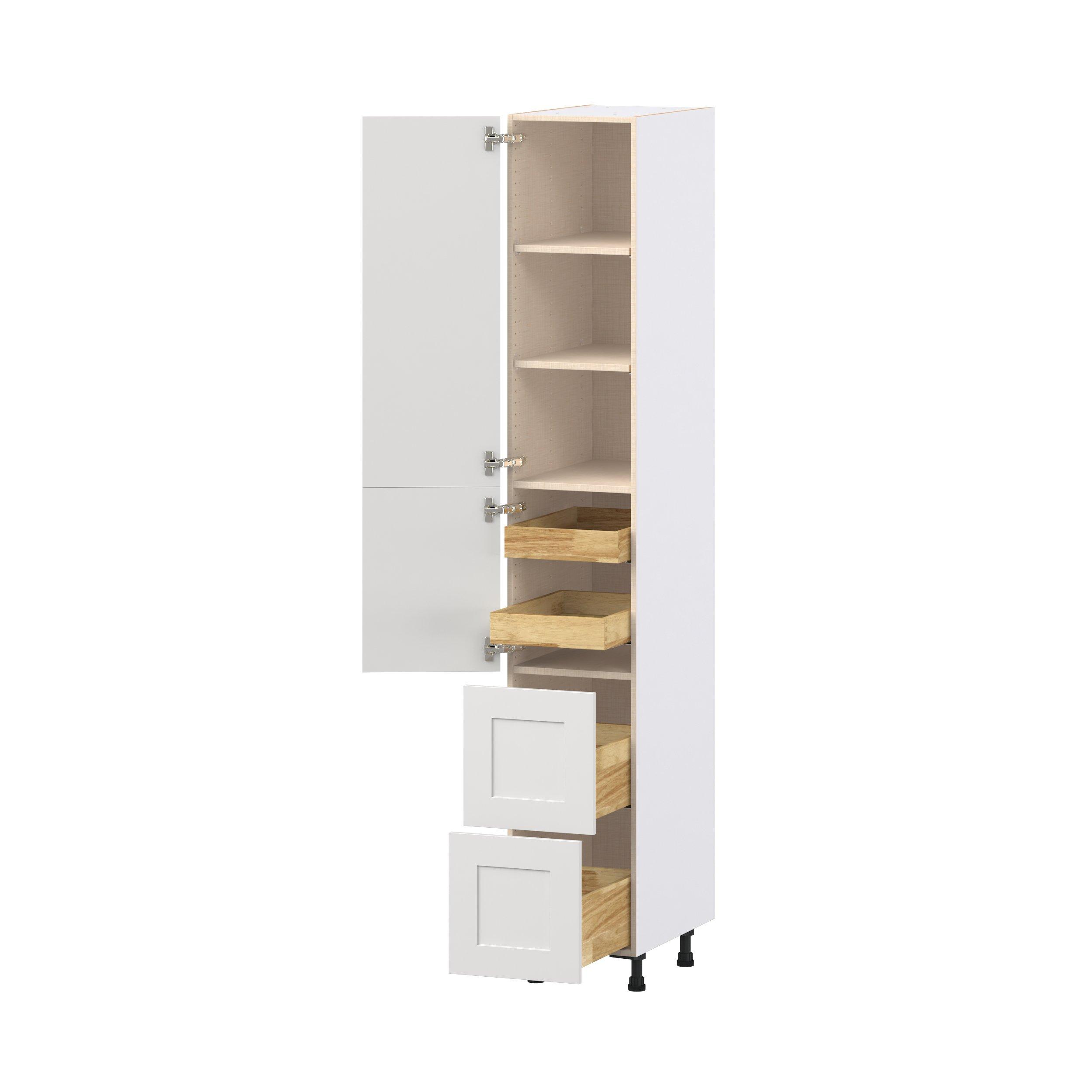 Candler 15 in. Painted Warm White Door and Drawer Pantry Cabinet with Inner Pull-Out