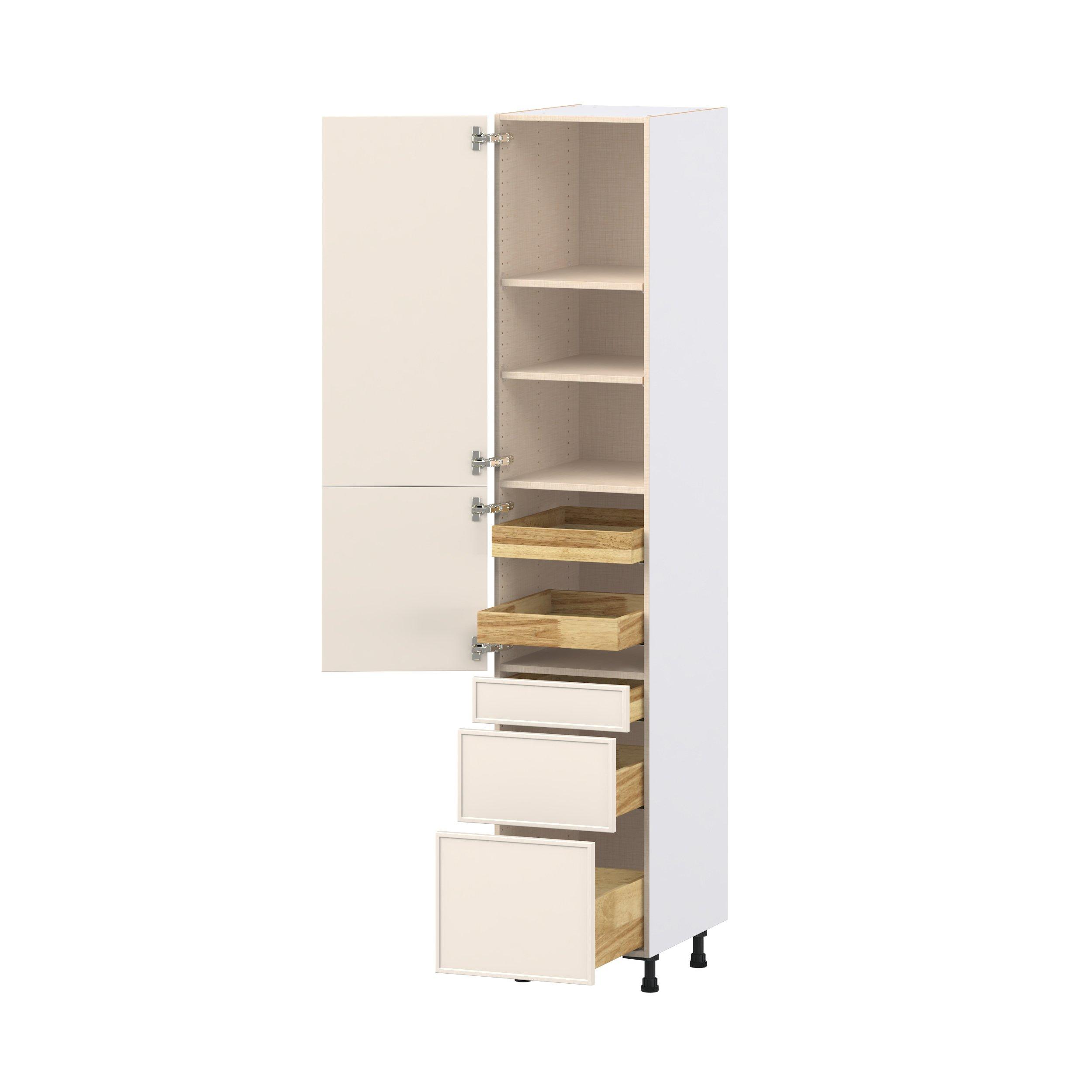 Linden 18 in. Painted Washed Linen Door and Drawer Pantry Cabinet with Inner Pull-Out
