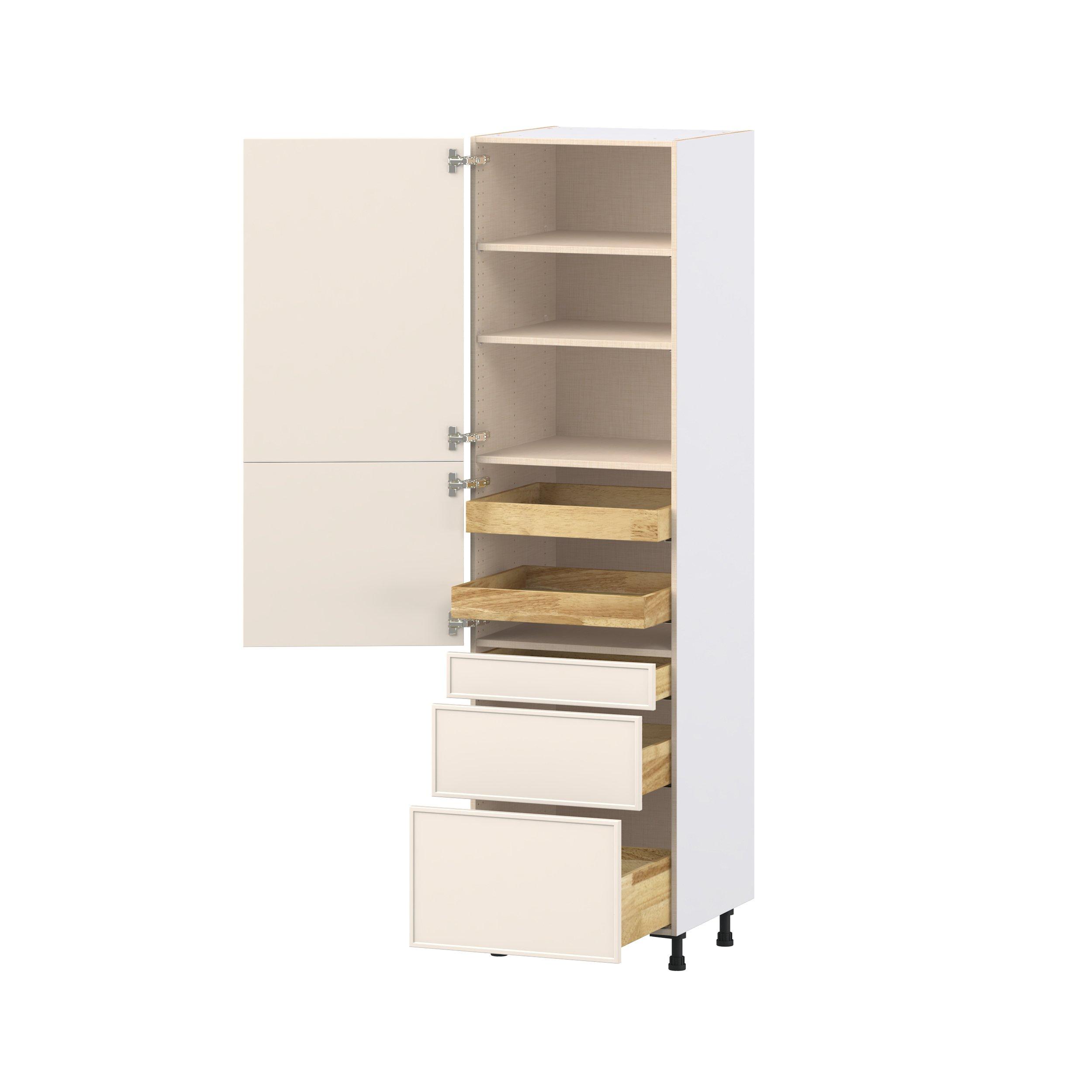 Linden 24 in. Painted Washed Linen Door and Drawer Pantry Cabinet with Inner Pull-Out
