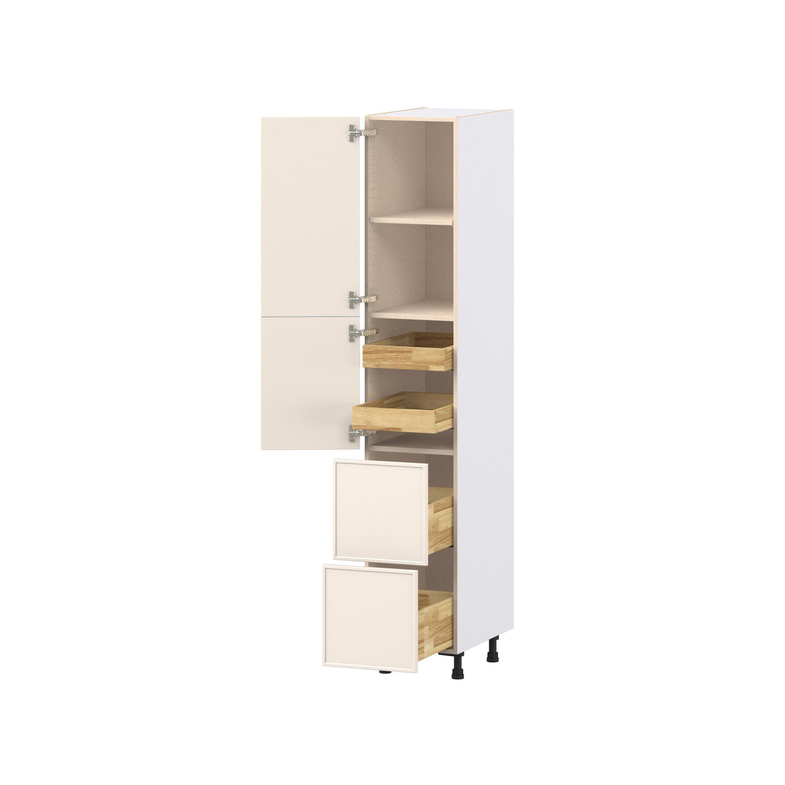 Linden 15 in. Painted Washed Linen Door and Drawer Pantry Cabinet with Inner Pull-Out