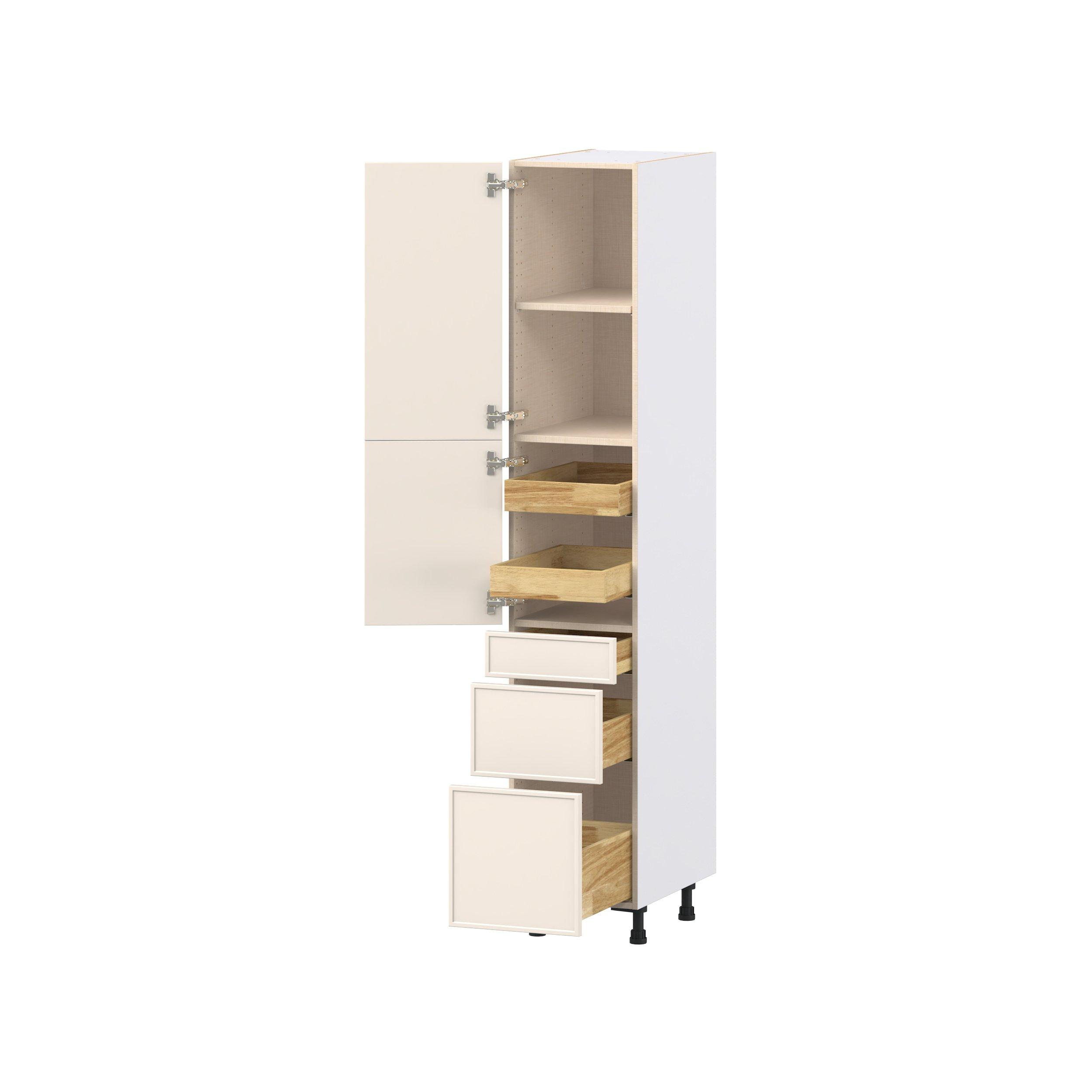 Linden 15 in. Painted Washed Linen Door and Drawer Pantry Cabinet with Inner Pull-Out