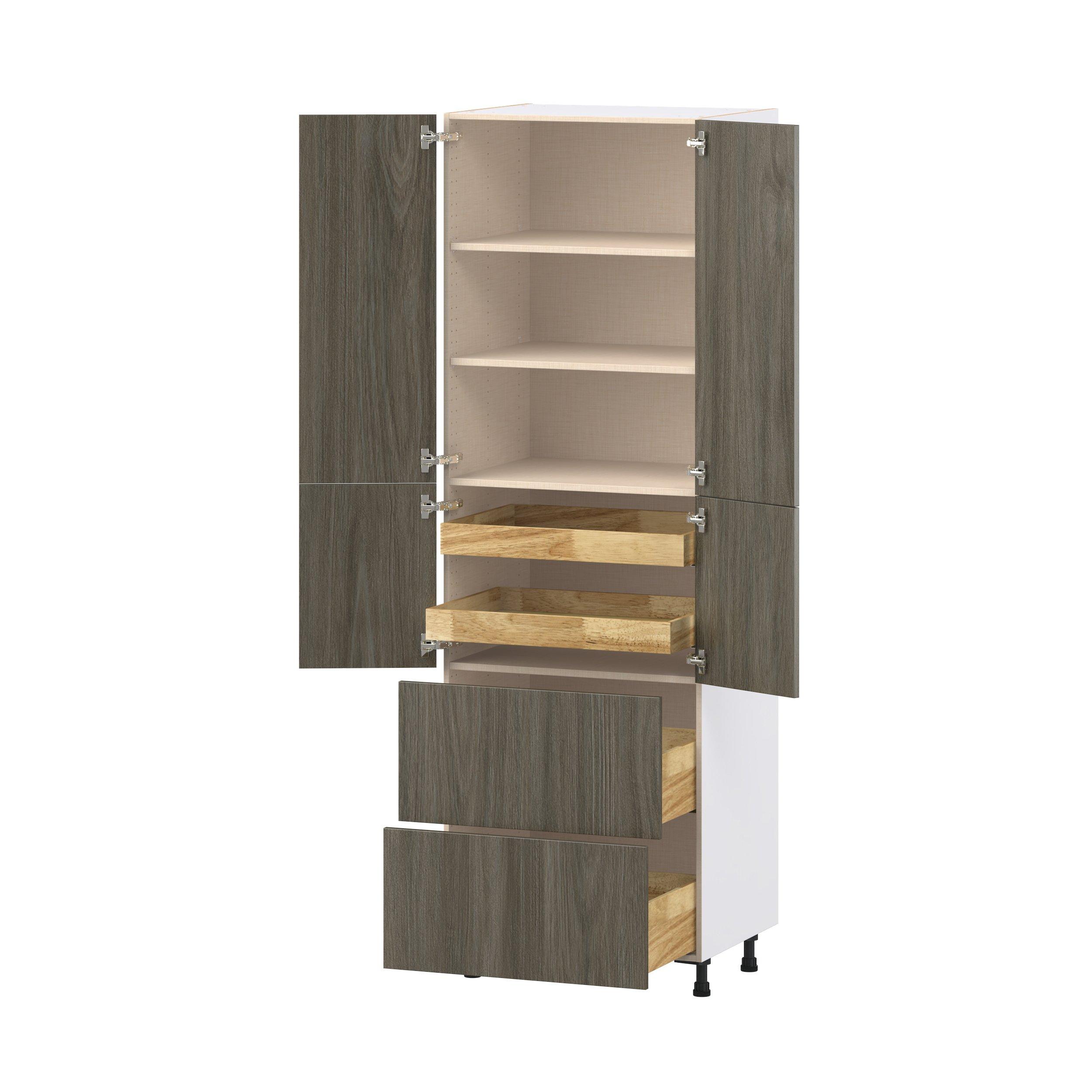 Glenwood 30 in. Burnt Walnut Door and Drawer Pantry Cabinet with Inner Pull-Out