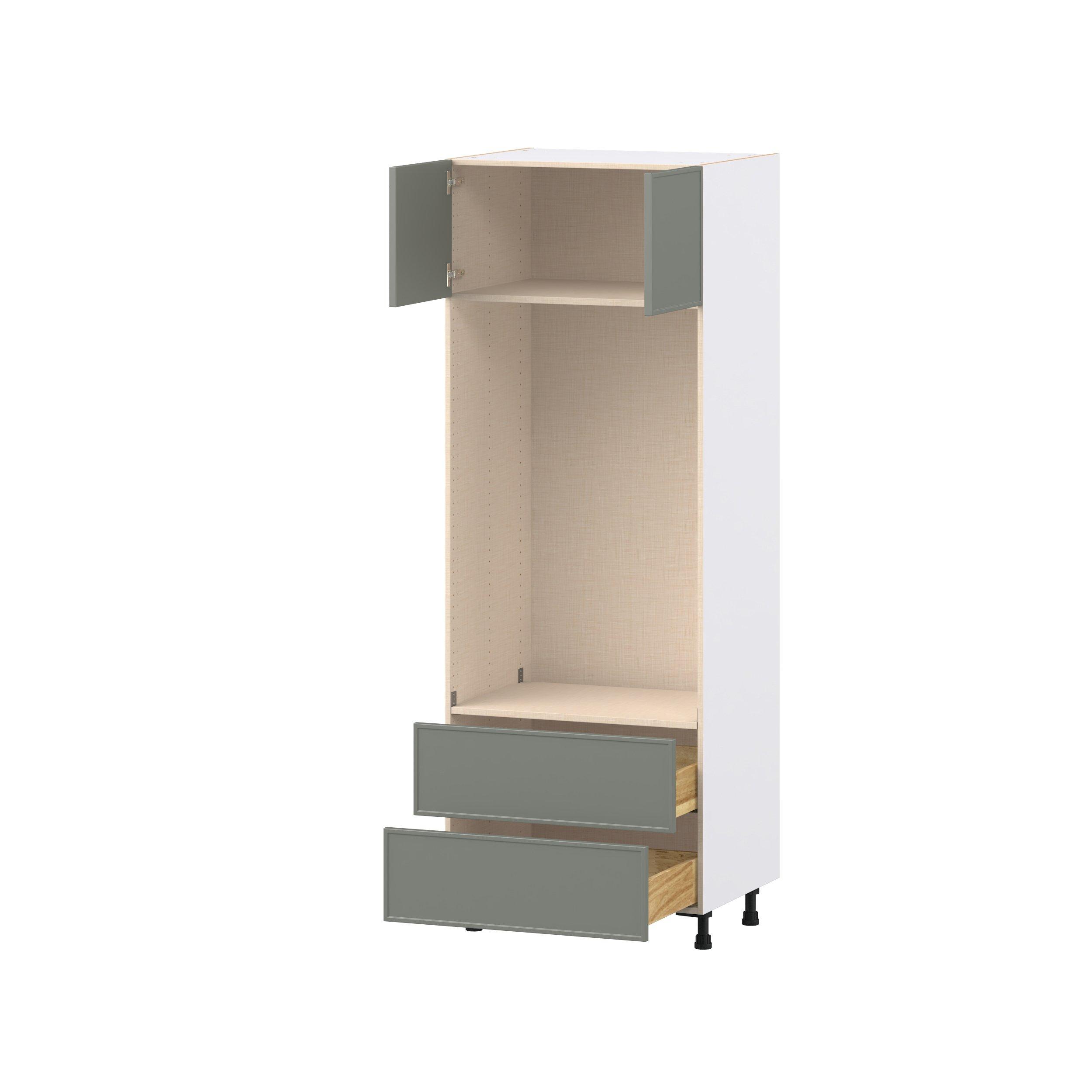 Linden 30 in. Painted Moss Green Door and Drawer Microwave/Oven Pantry Cabinet