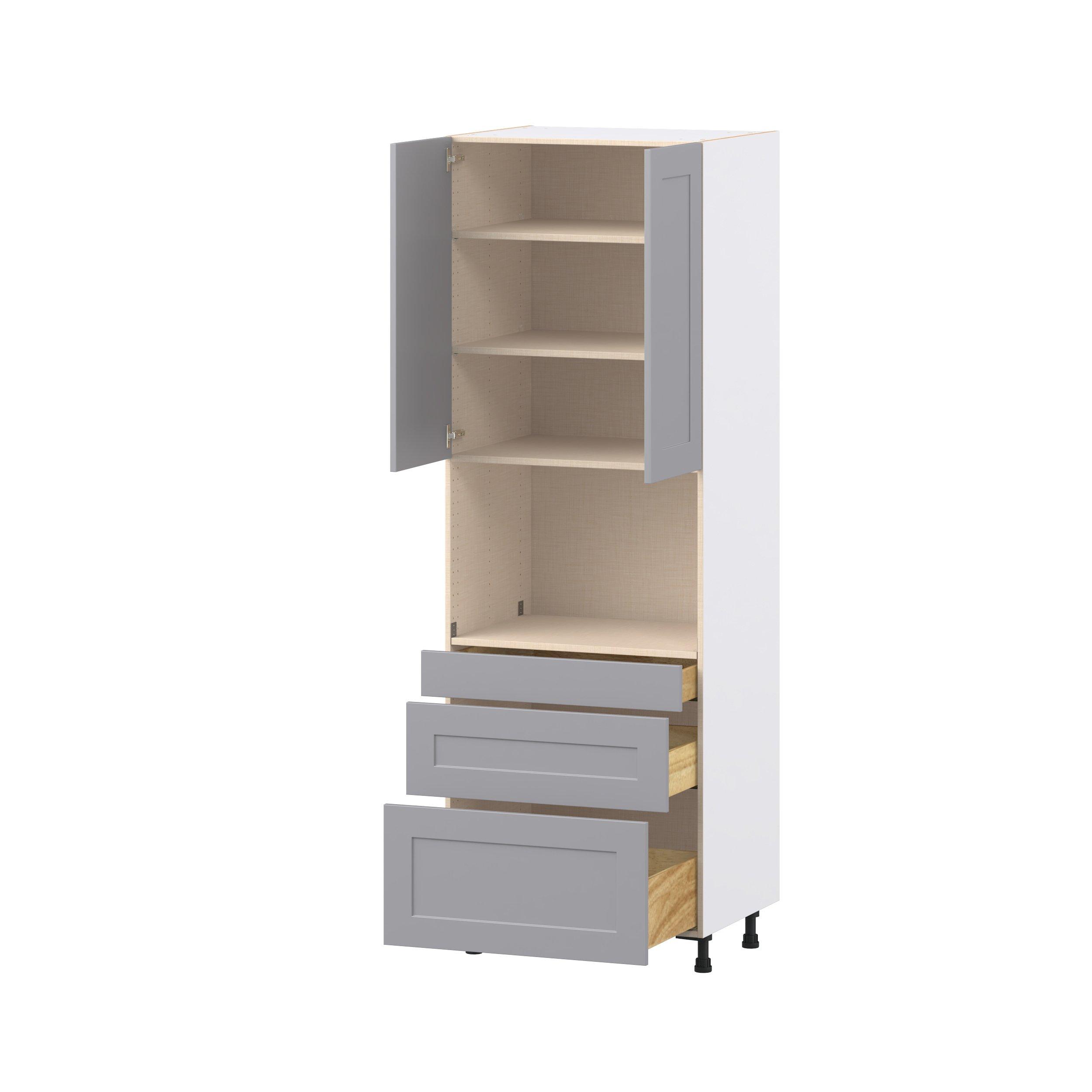 Candler 30 in. Painted Slate Gray Door and Drawer Microwave Pantry Cabinet