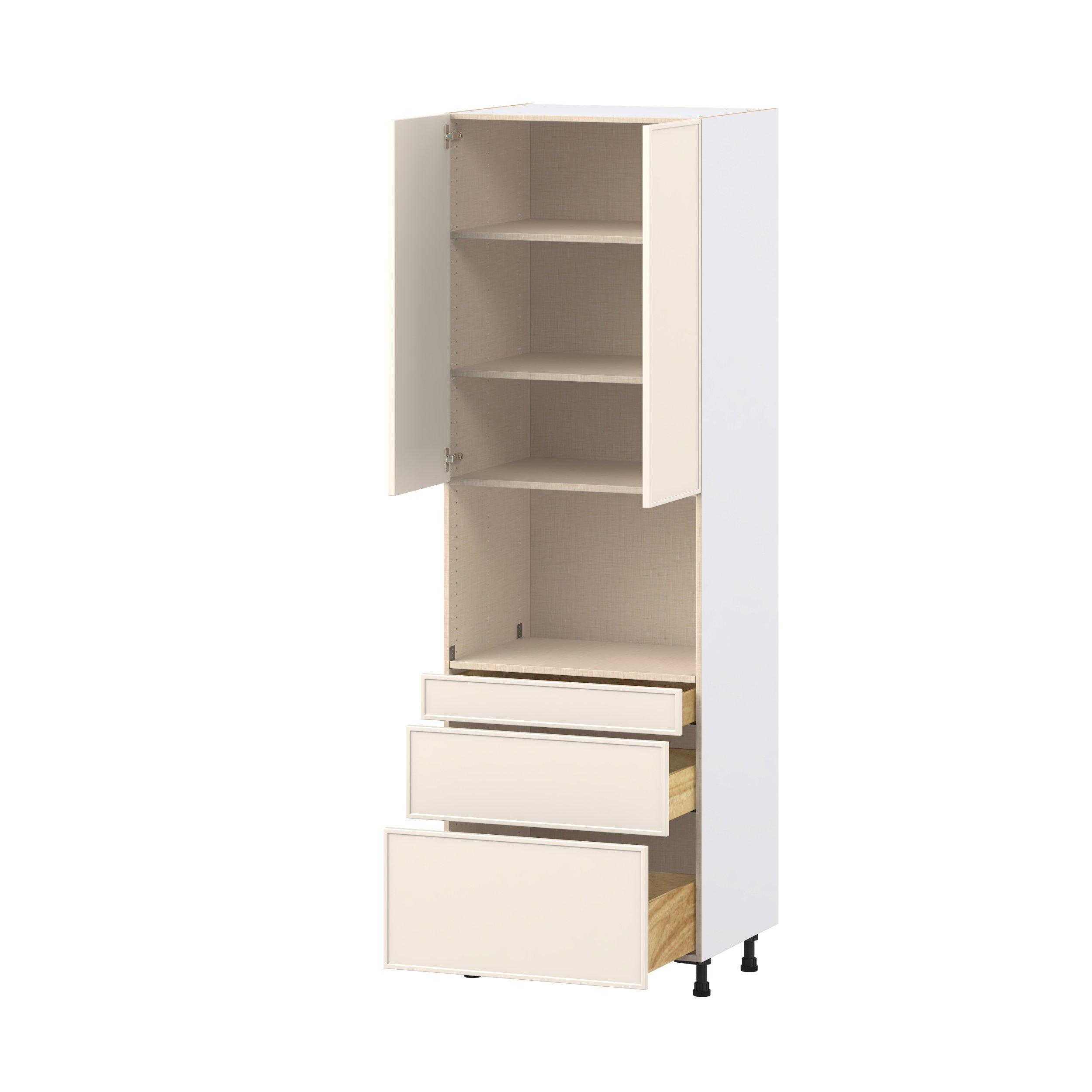 Linden 30 in. Painted Washed Linen Door and Drawer Microwave Pantry Cabinet