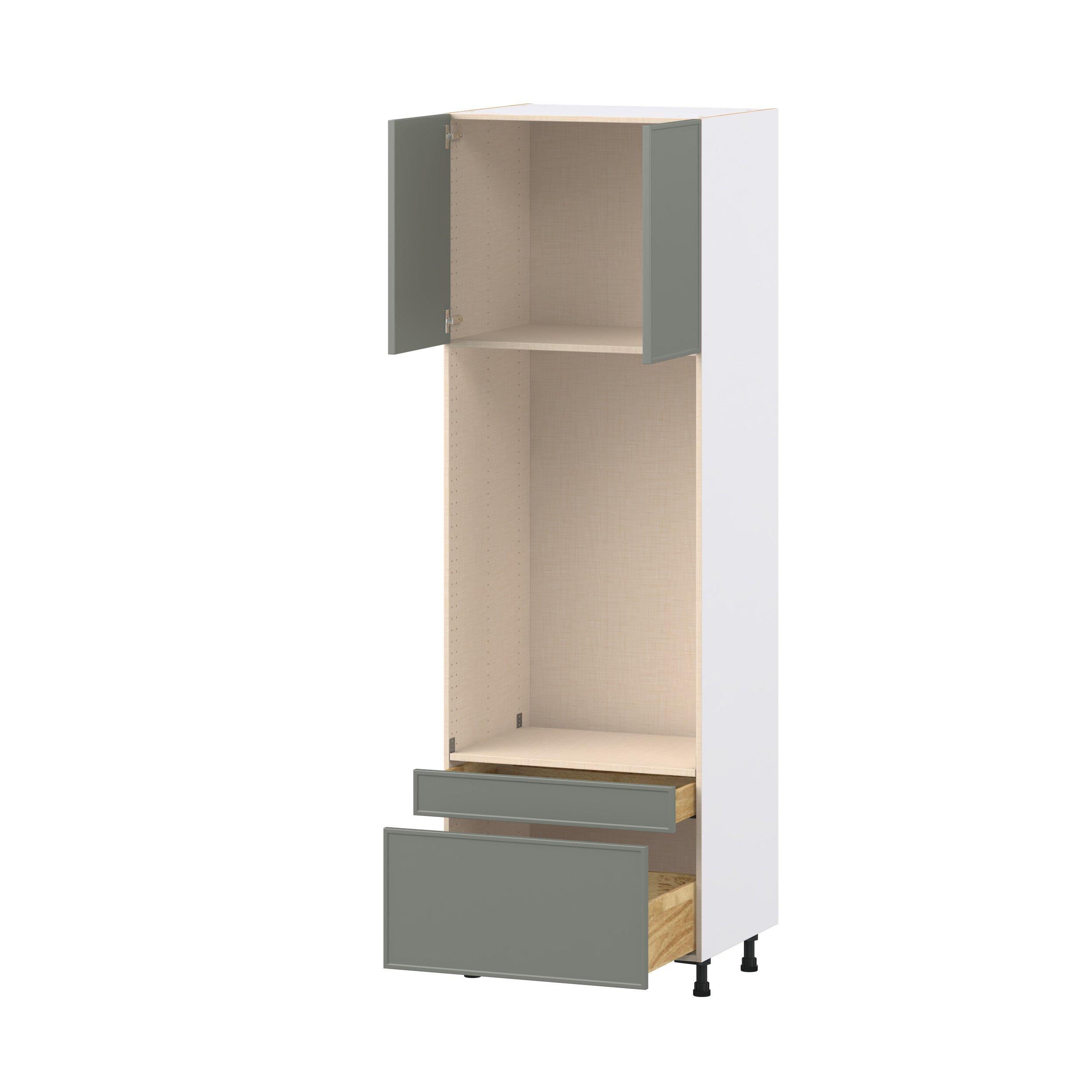 Linden 30 in. Painted Moss Green Door and Drawer Microwave/Oven Pantry Cabinet
