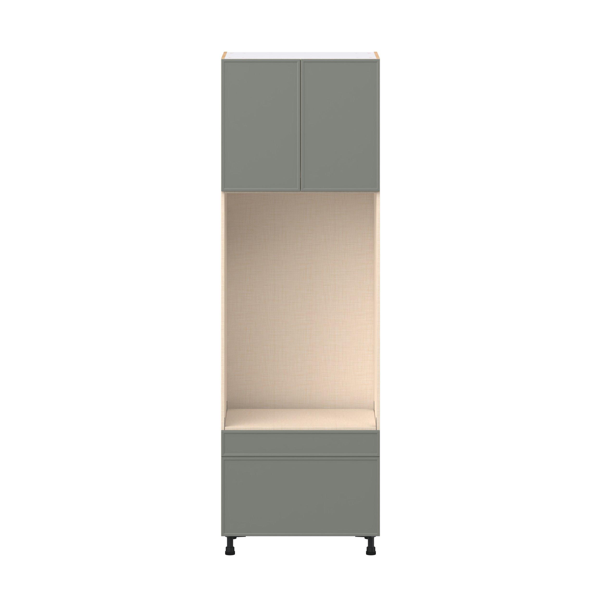 Linden 30 in. Painted Moss Green Door and Drawer Microwave/Oven Pantry Cabinet