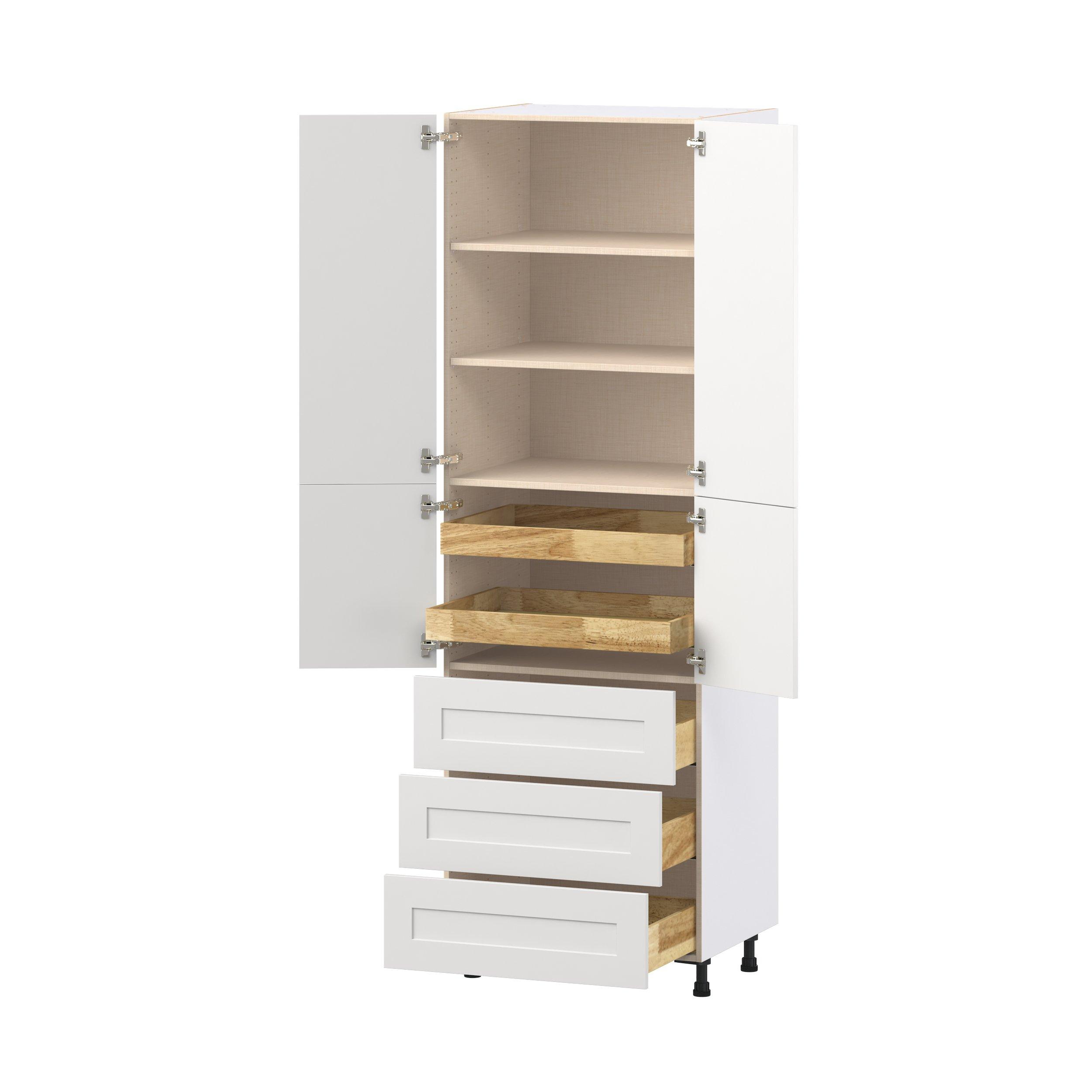 Candler 30 in. Painted Warm White Door and Drawer Pantry Cabinet with Inner Pull-Out