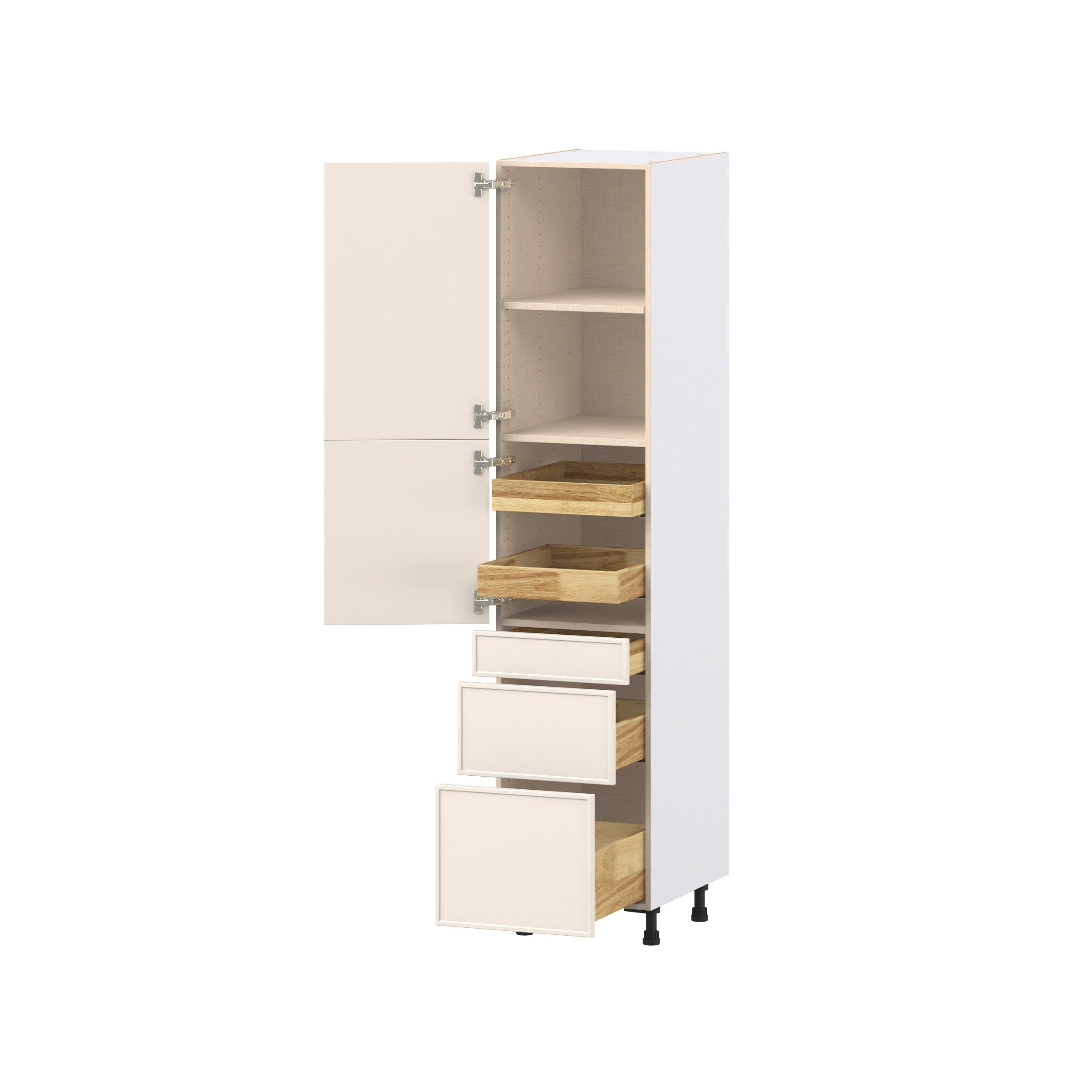 Linden 18 in. Painted Washed Linen Door and Drawer Pantry Cabinet with Inner Pull-Out