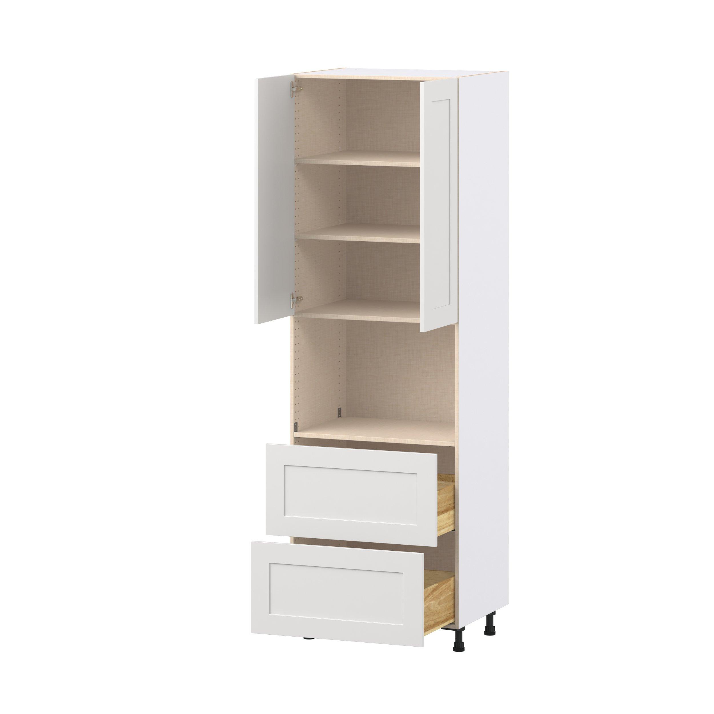 Candler 30 in. Painted Warm White Door and Drawer Microwave Pantry Cabinet