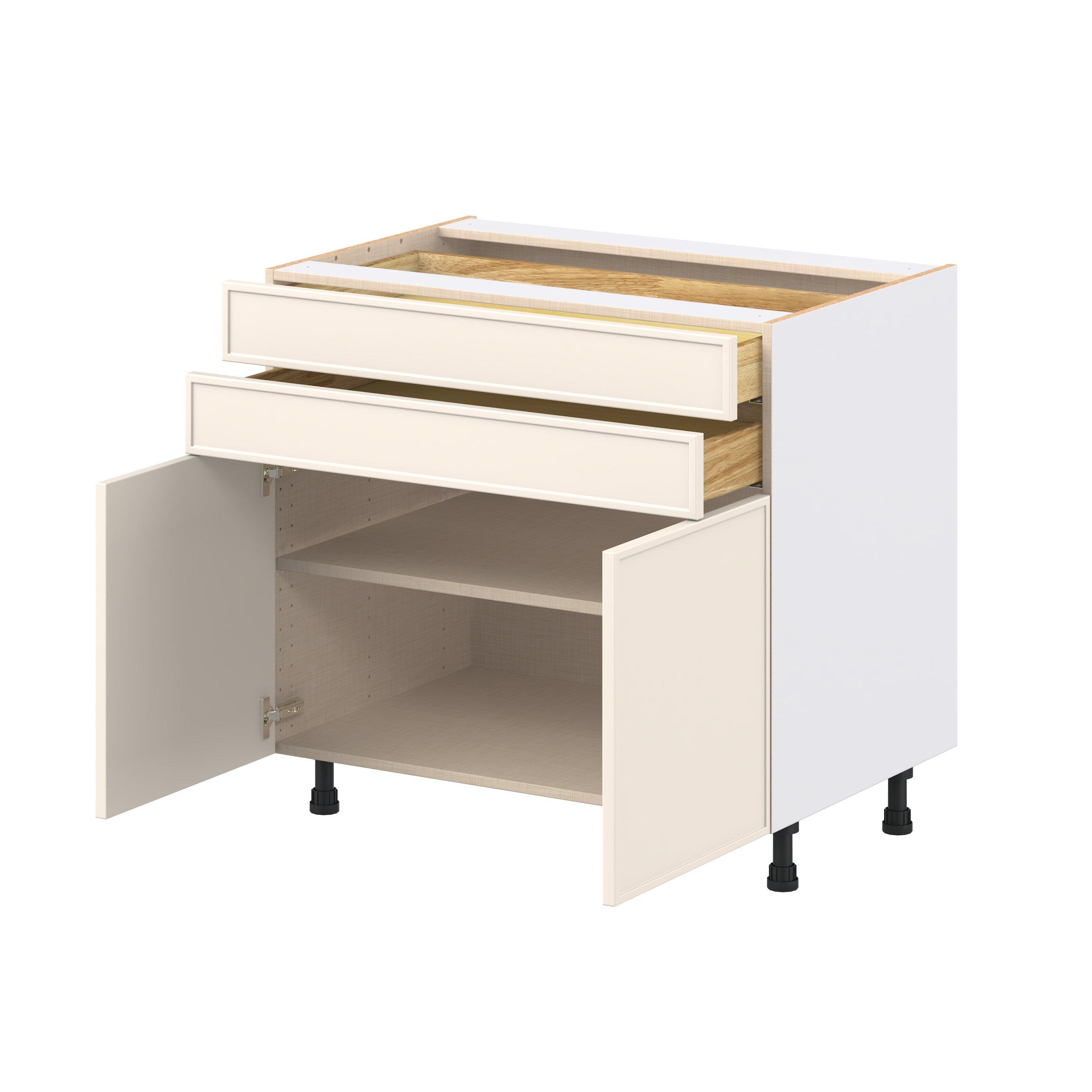 Linden 36 in. Painted Washed Linen Door and Drawer Base Cabinet