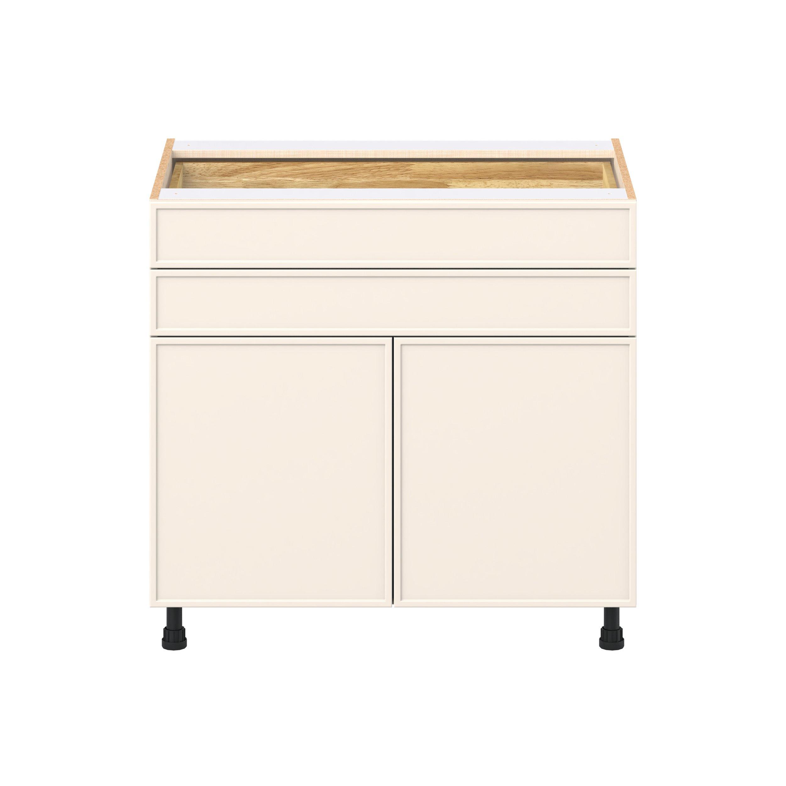 Linden 36 in. Painted Washed Linen Door and Drawer Base Cabinet