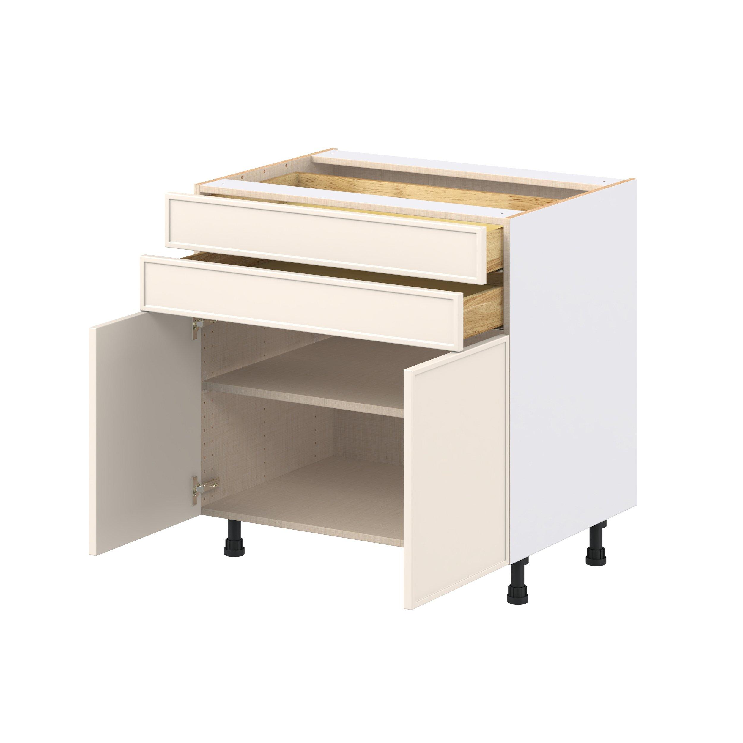 Linden 33 in. Painted Washed Linen Door and Drawer Base Cabinet