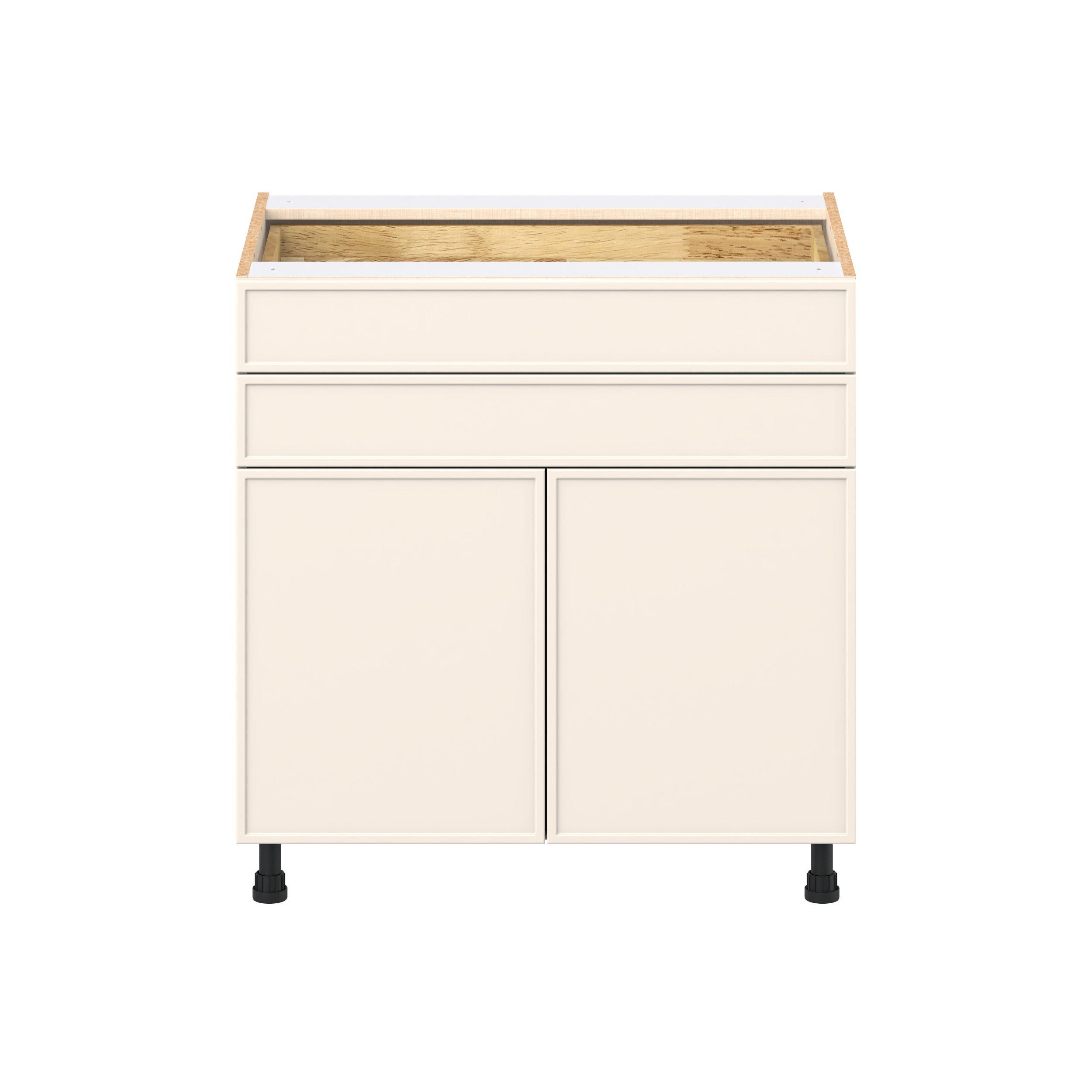 Linden 33 in. Painted Washed Linen Door and Drawer Base Cabinet