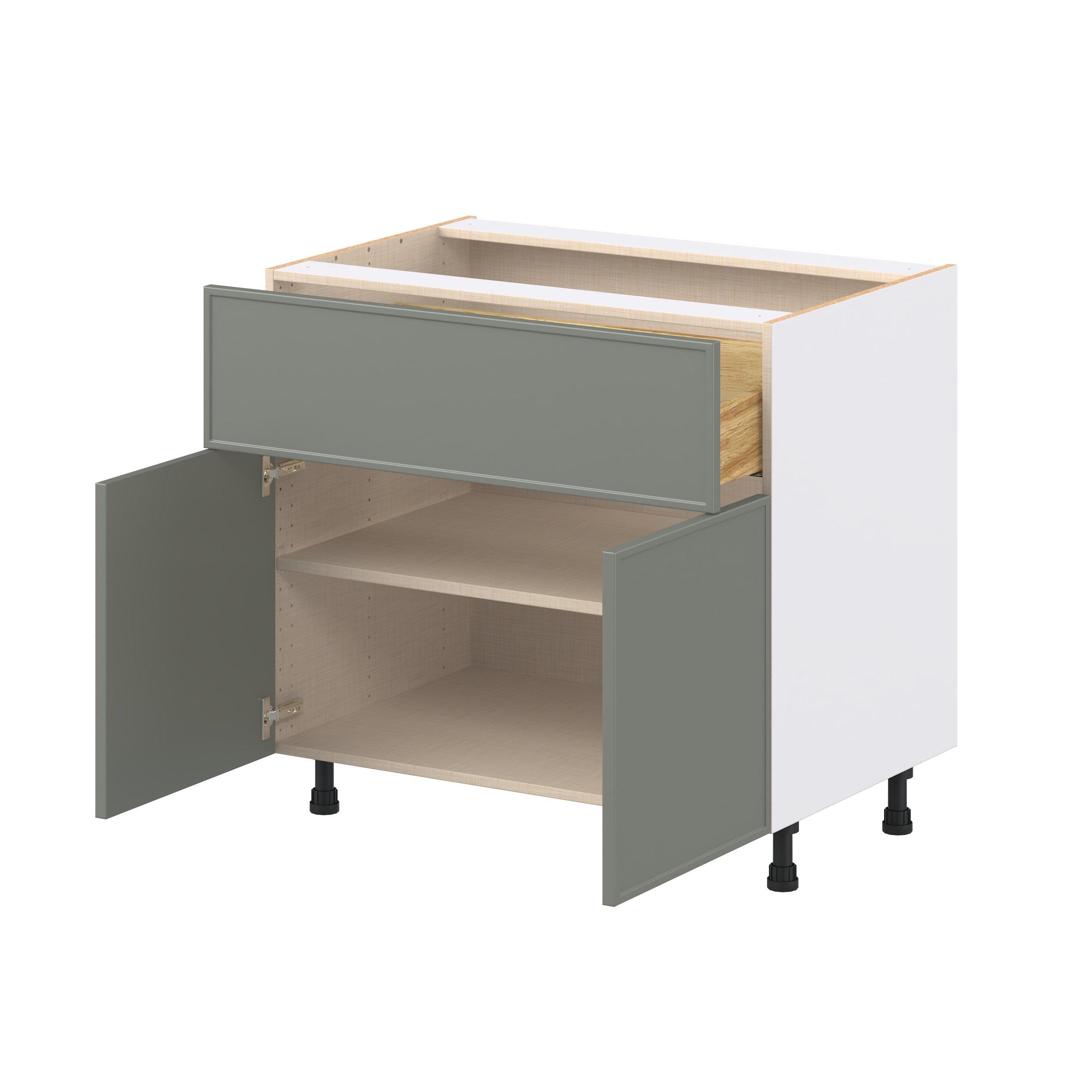 Linden 36 in. Painted Moss Green Door and Drawer Base Cabinet