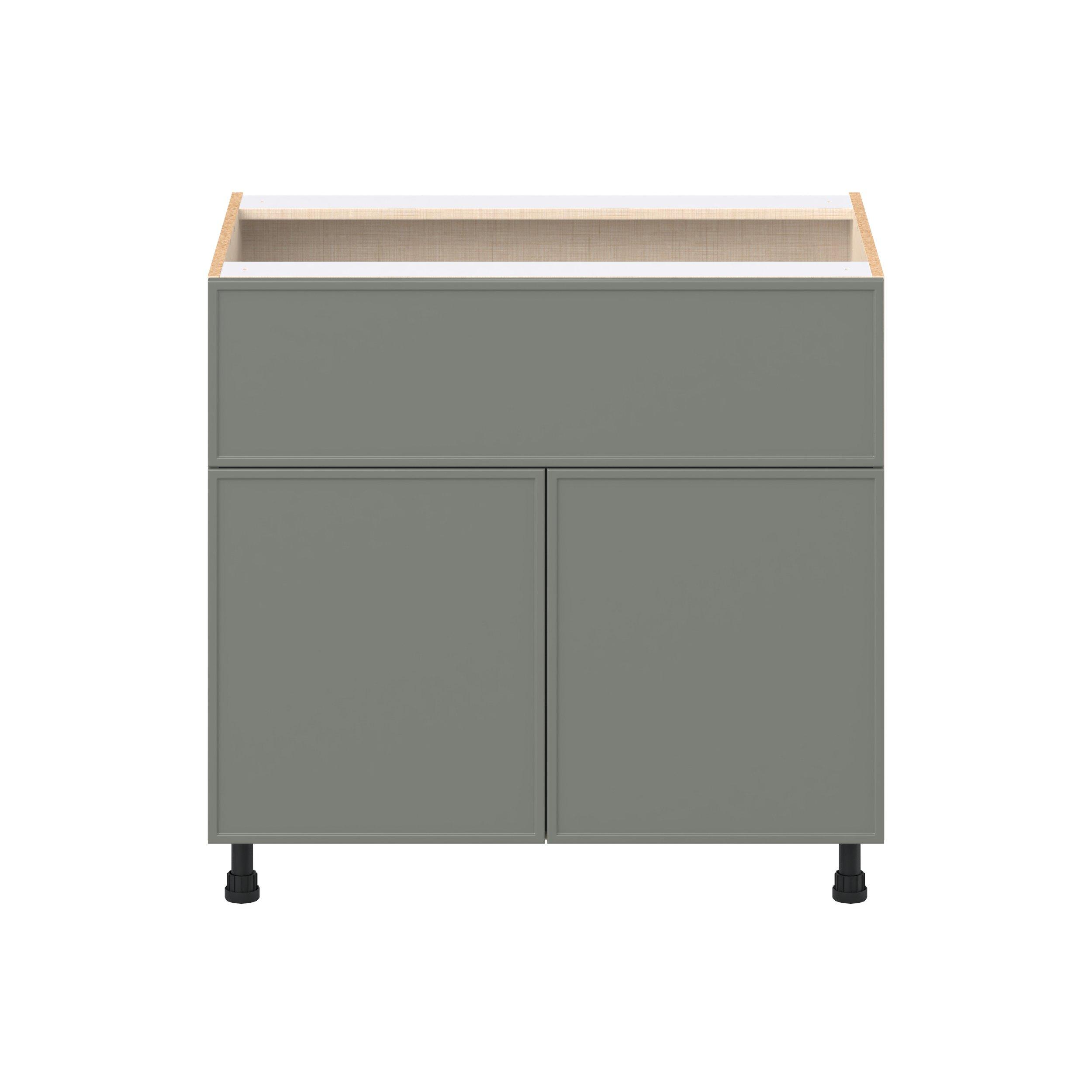 Linden 36 in. Painted Moss Green Door and Drawer Base Cabinet
