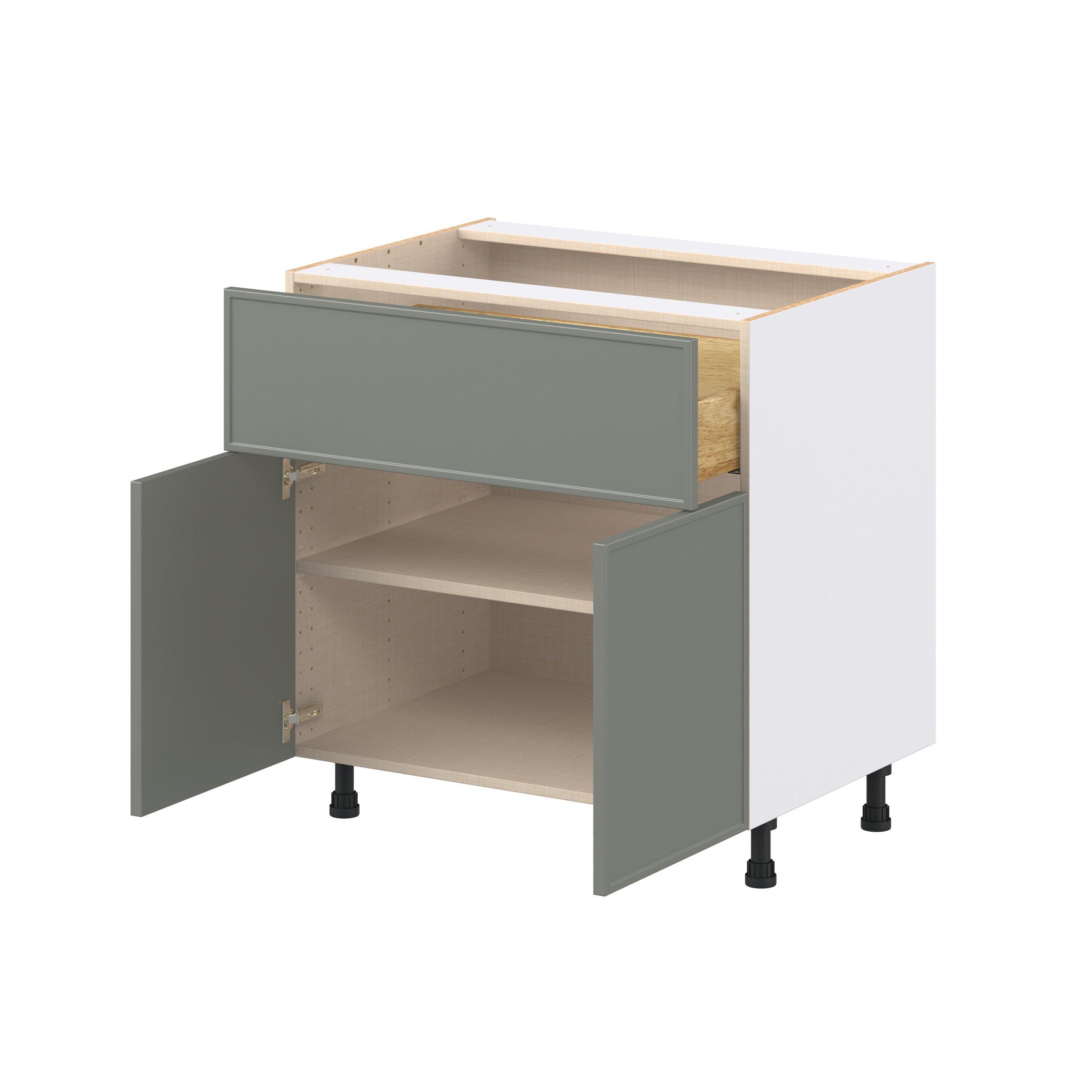 Linden 33 in. Painted Moss Green Door and Drawer Base Cabinet