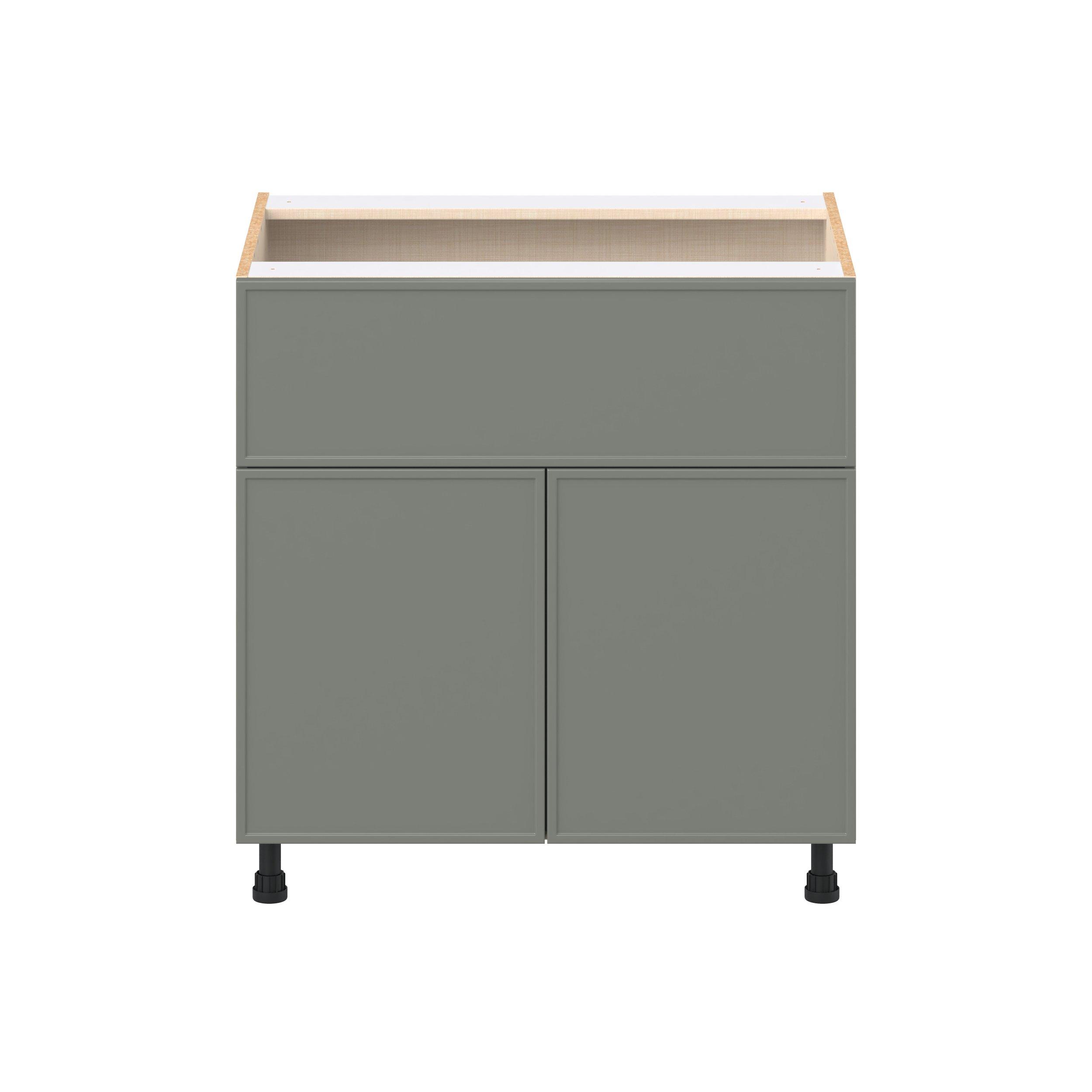 Linden 33 in. Painted Moss Green Door and Drawer Base Cabinet