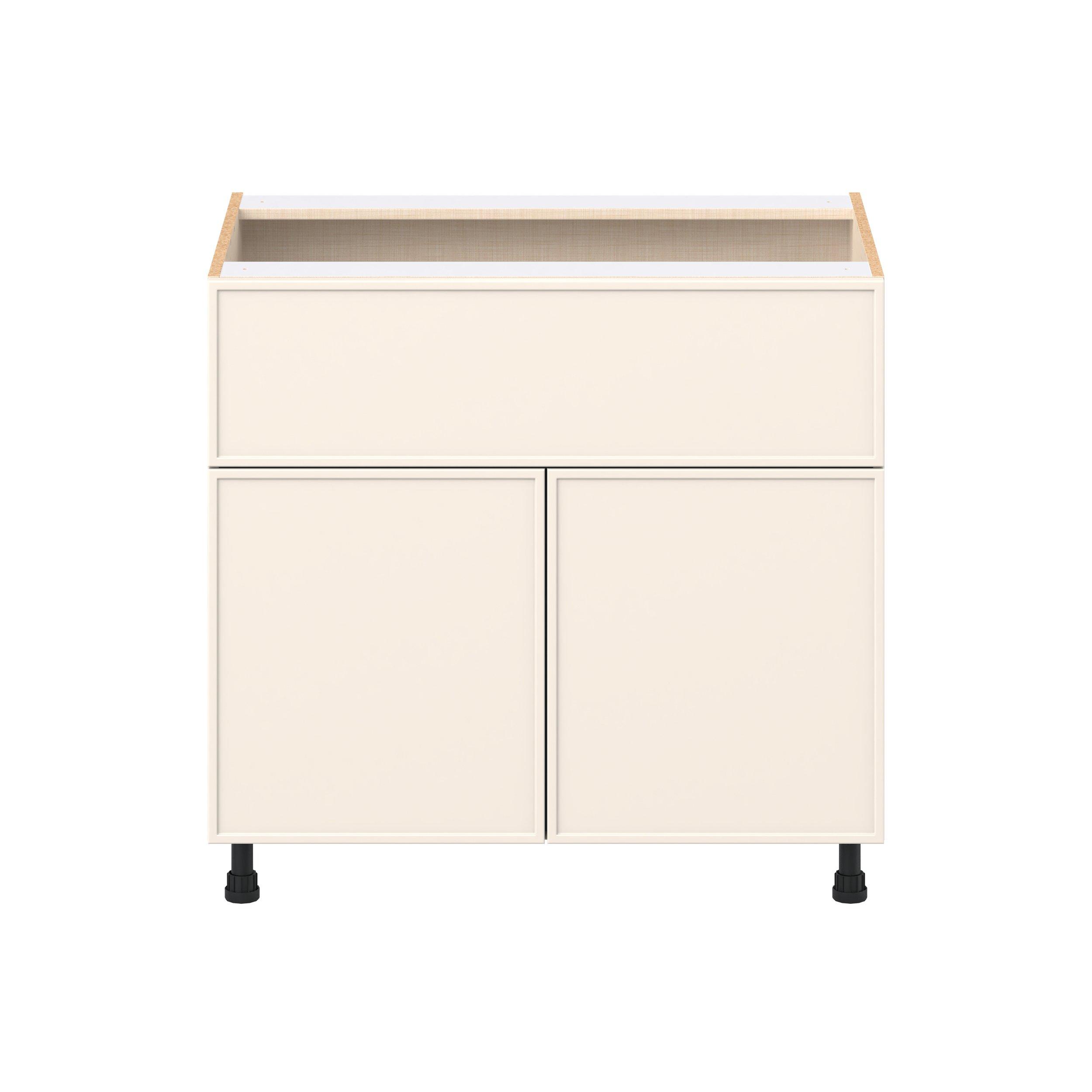 Linden 36 in. Painted Washed Linen Door and Drawer Base Cabinet