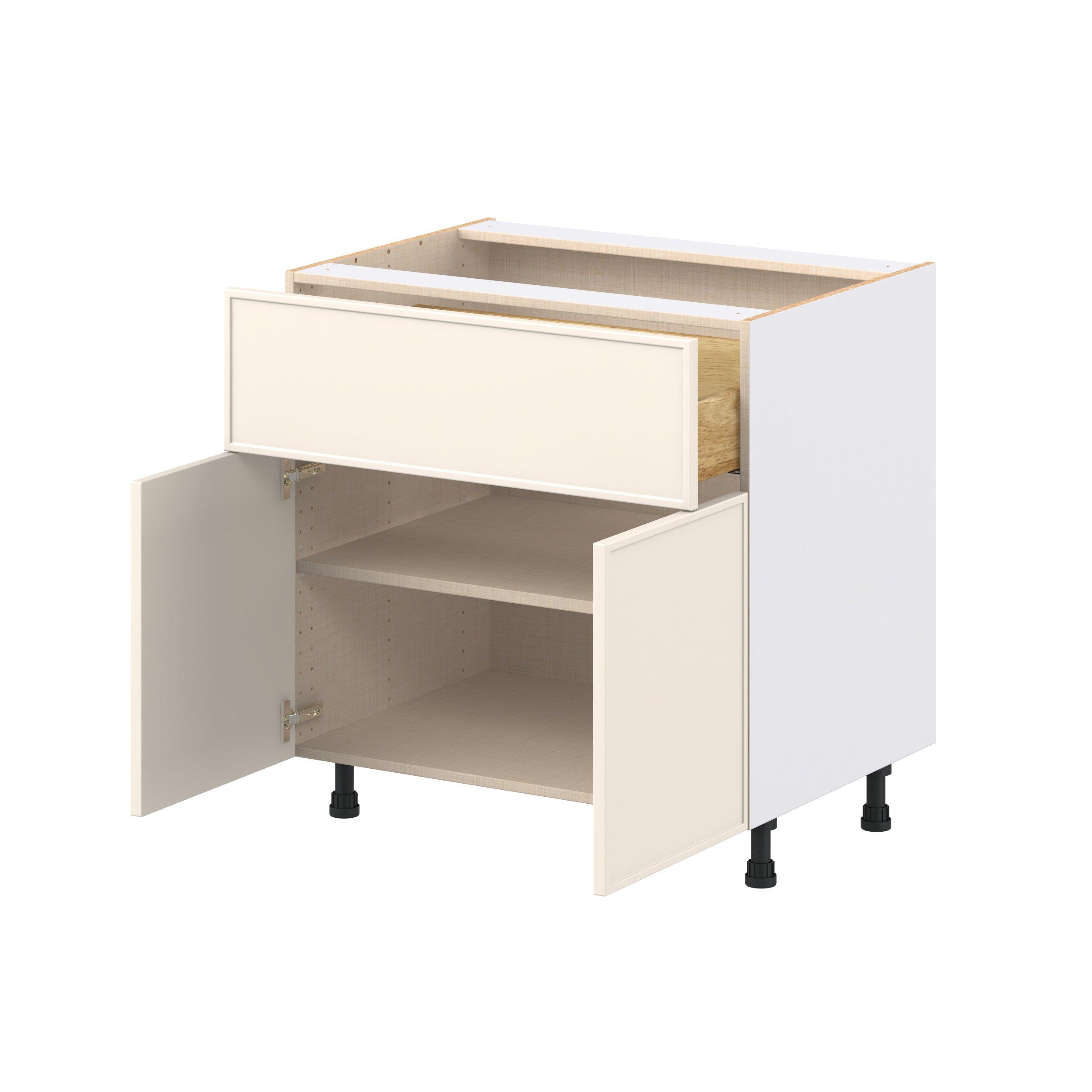 Linden 33 in. Painted Washed Linen Door and Drawer Base Cabinet
