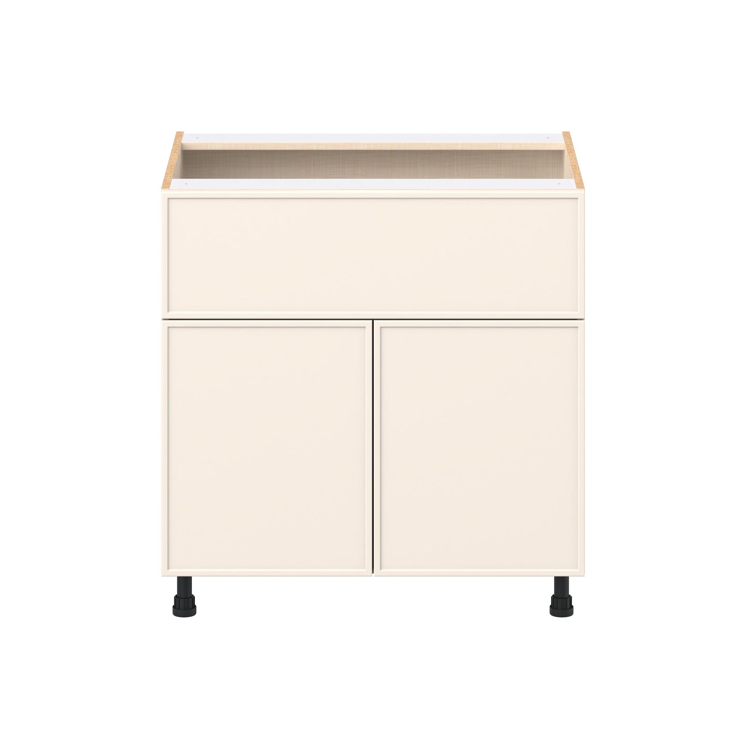 Linden 33 in. Painted Washed Linen Door and Drawer Base Cabinet