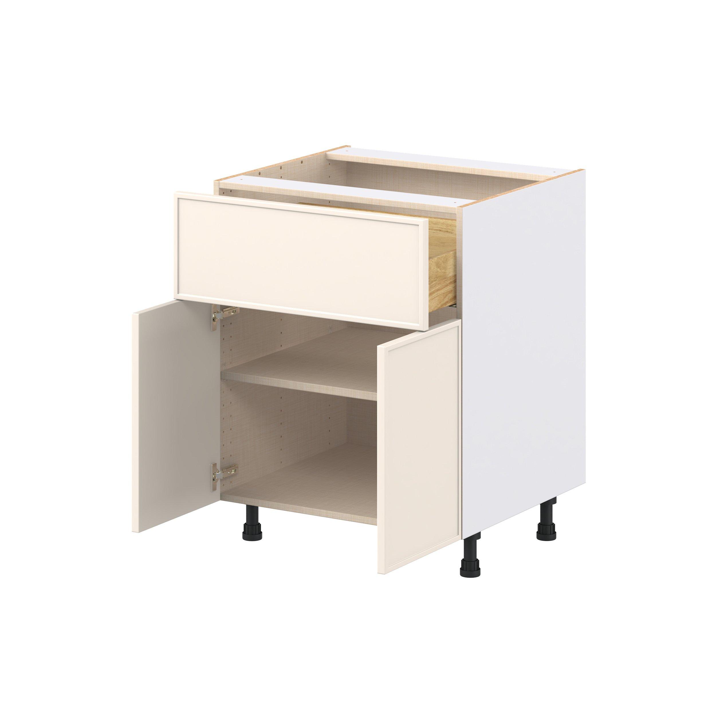 Linden 27 in. Painted Washed Linen Door and Drawer Base Cabinet