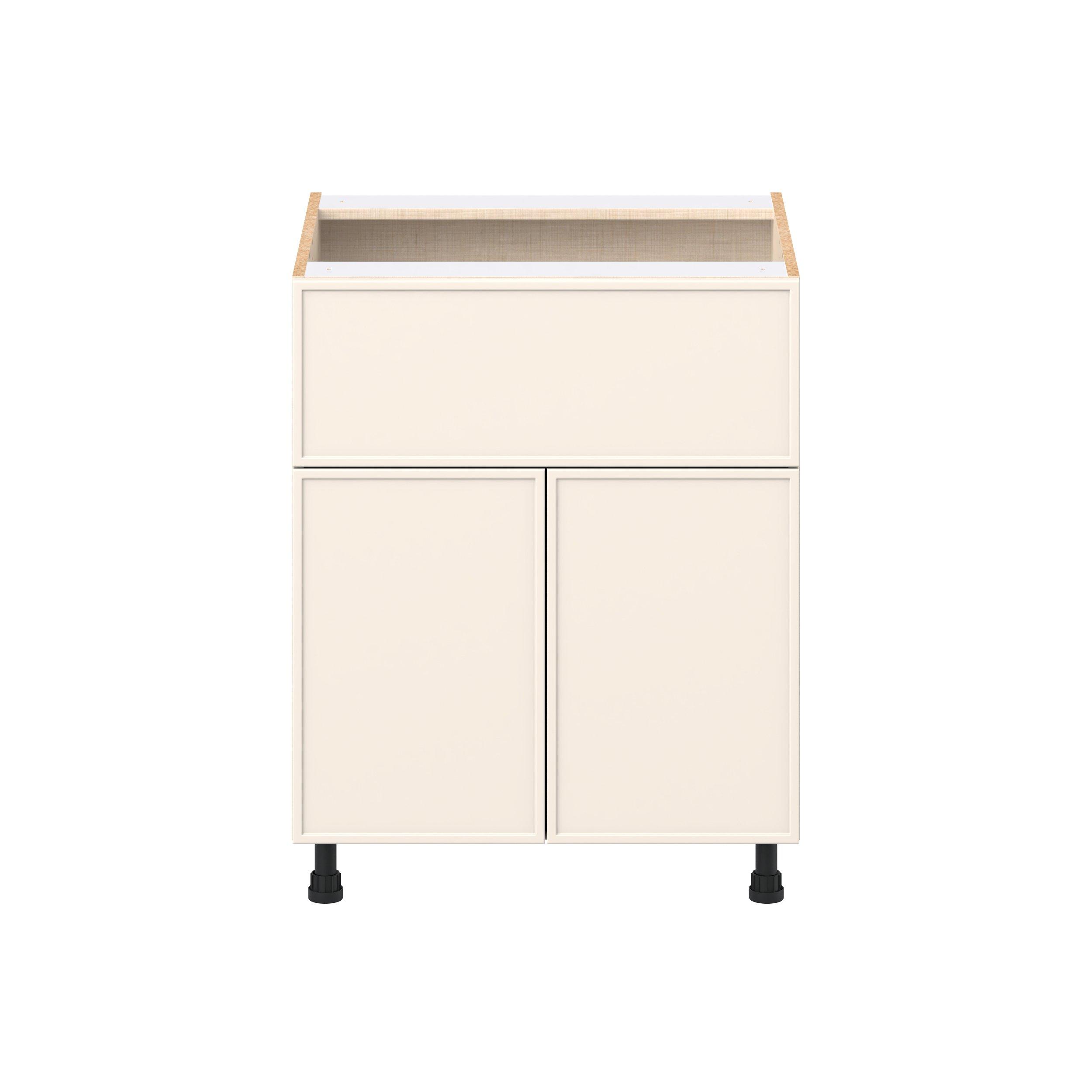 Linden 27 in. Painted Washed Linen Door and Drawer Base Cabinet
