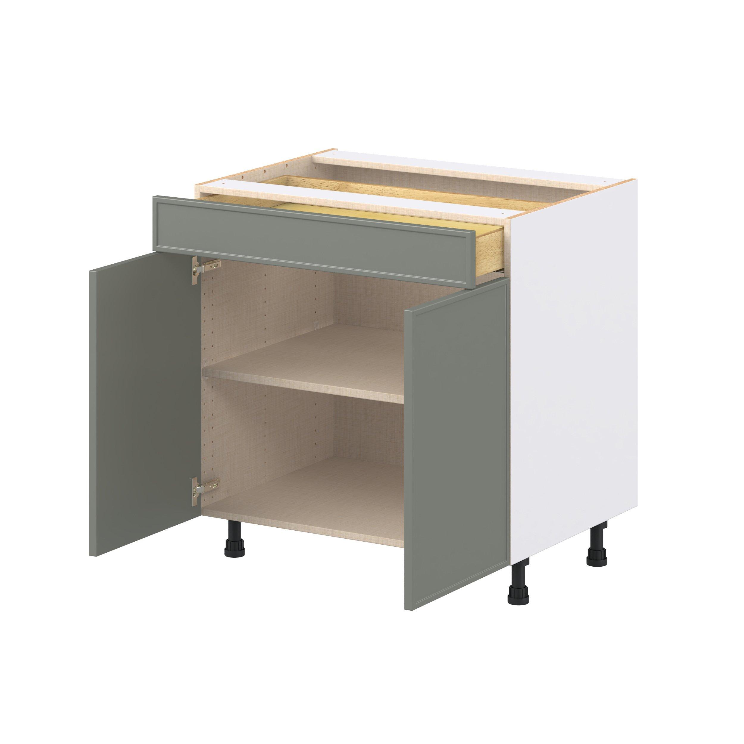 Linden 33 in. Painted Moss Green Door and Drawer Base Cabinet