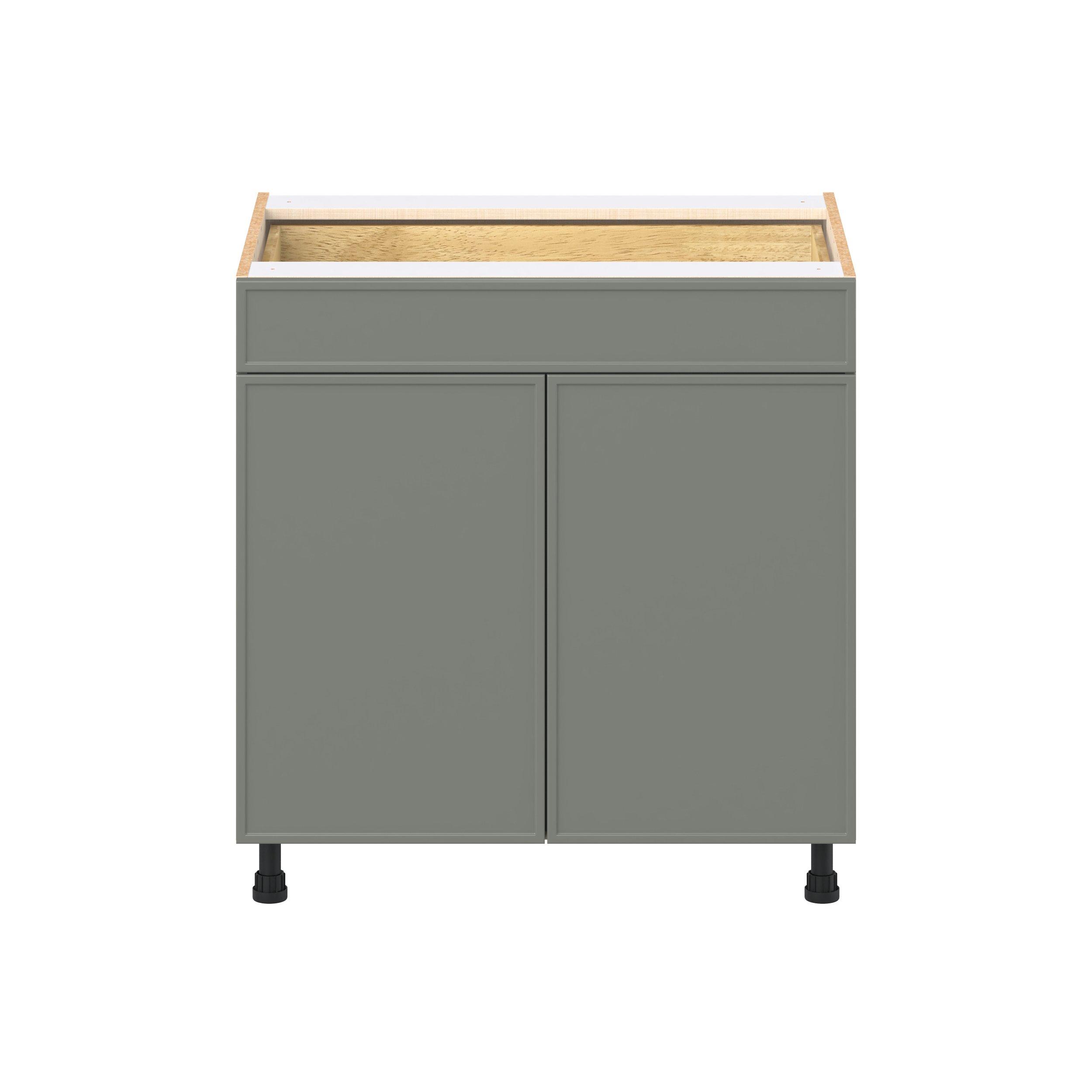Linden 33 in. Painted Moss Green Door and Drawer Base Cabinet